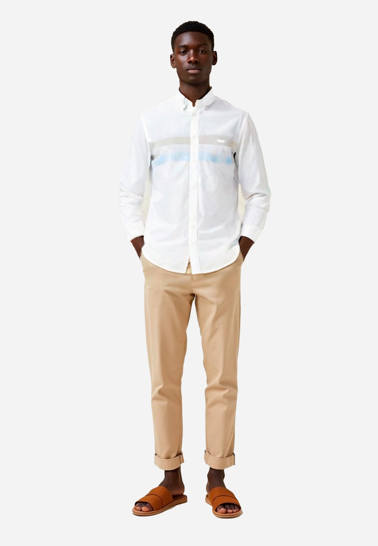 CAMISA SPORT HARMONT & BLAINE BLANCO AZUL ALGODON (CRM511008799M-100)