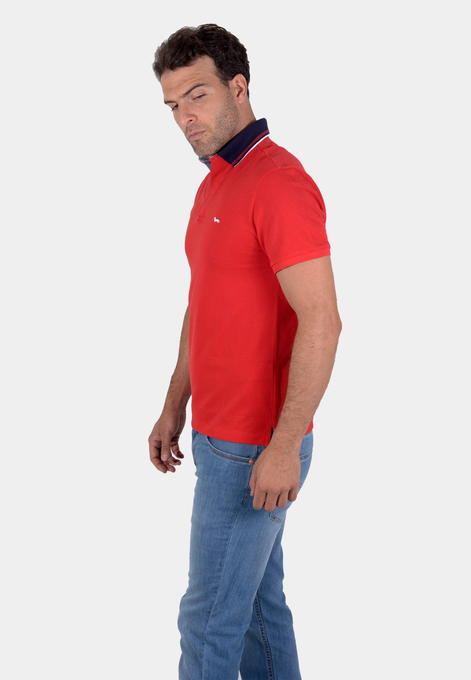 Camiseta Polo Rojo Cuello Azul Marino H&B