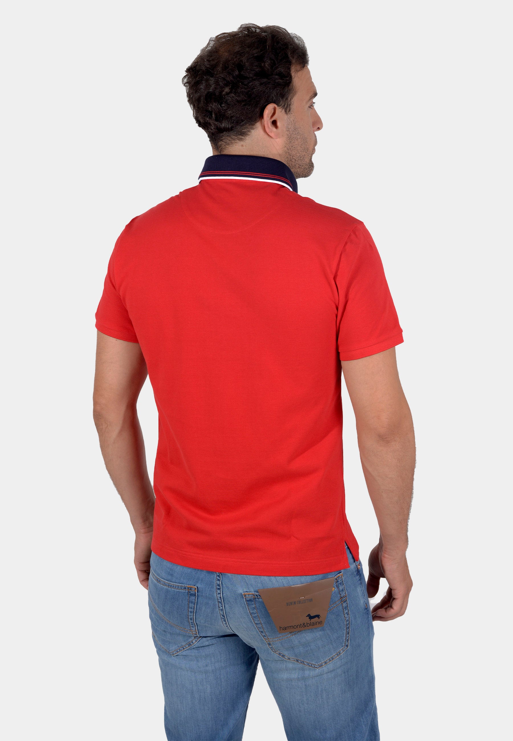 Camiseta Polo Rojo Cuello Azul Marino H&B