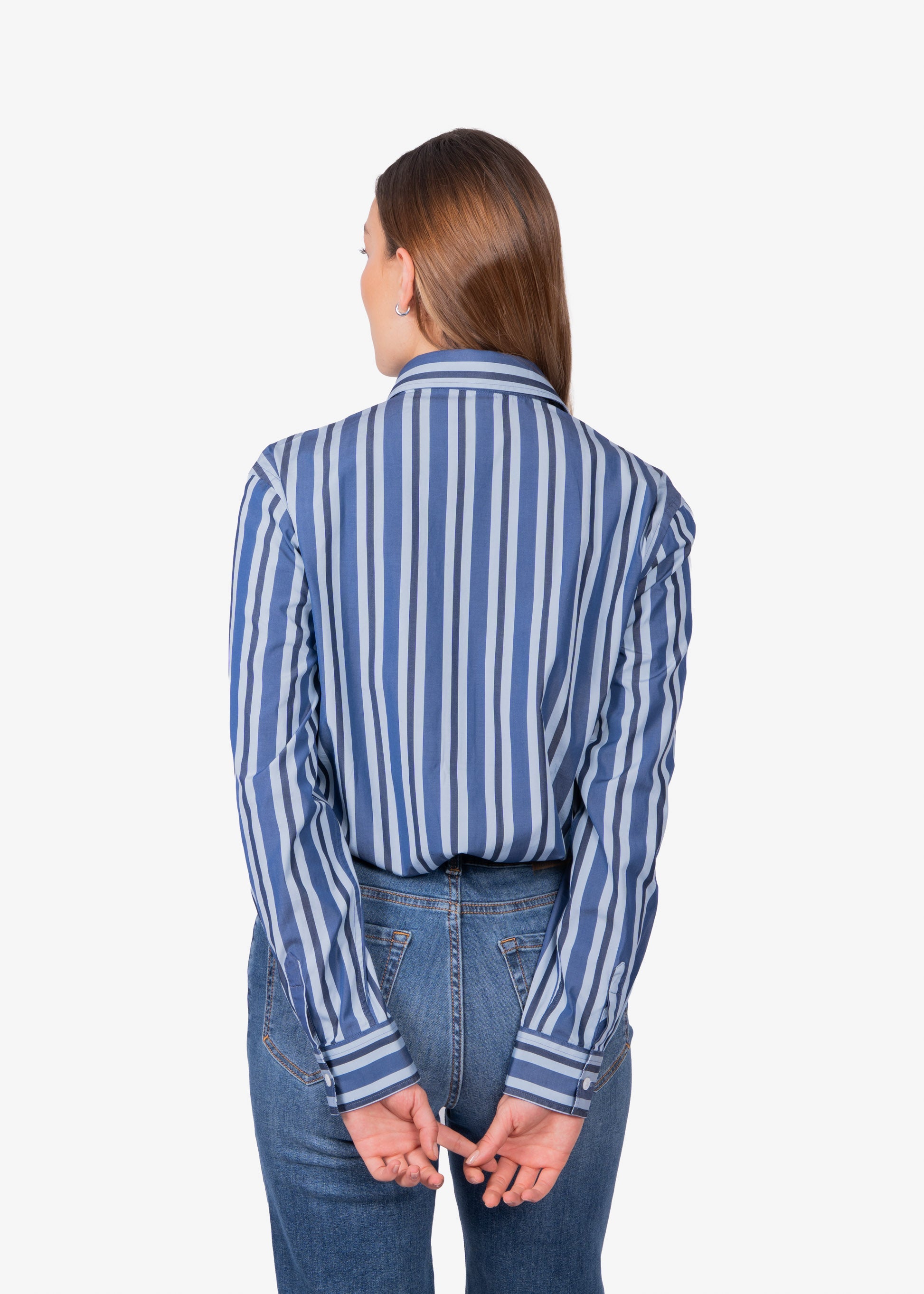 Blusa Dama Azul Rayas Algodón H&B