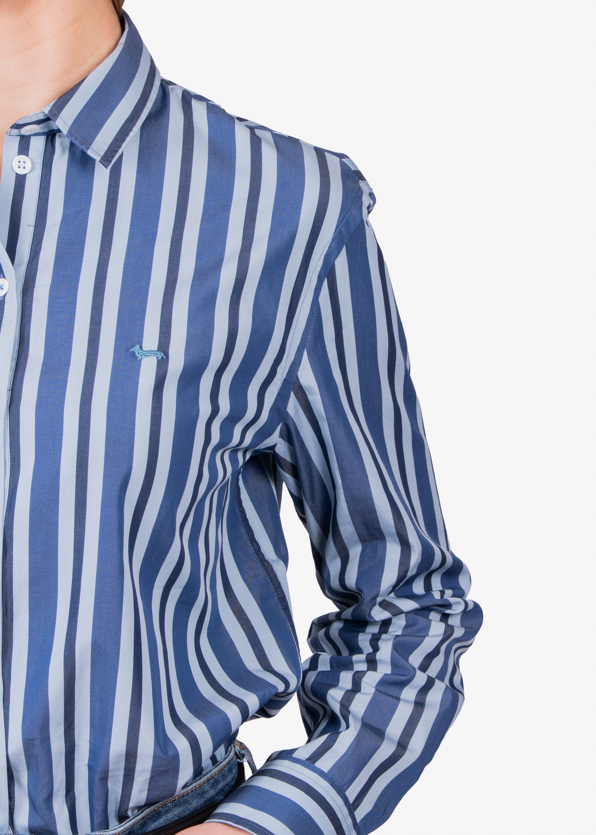 Blusa Dama Azul Rayas Algodón H&B