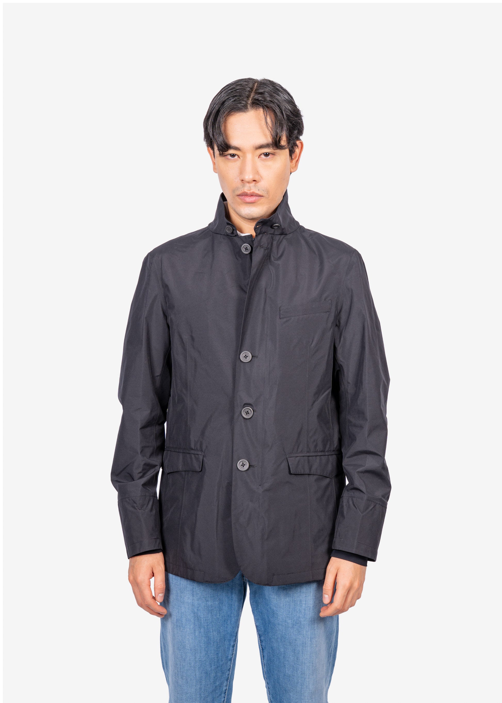 Chaqueta Bomber con Botones Hombre Negra