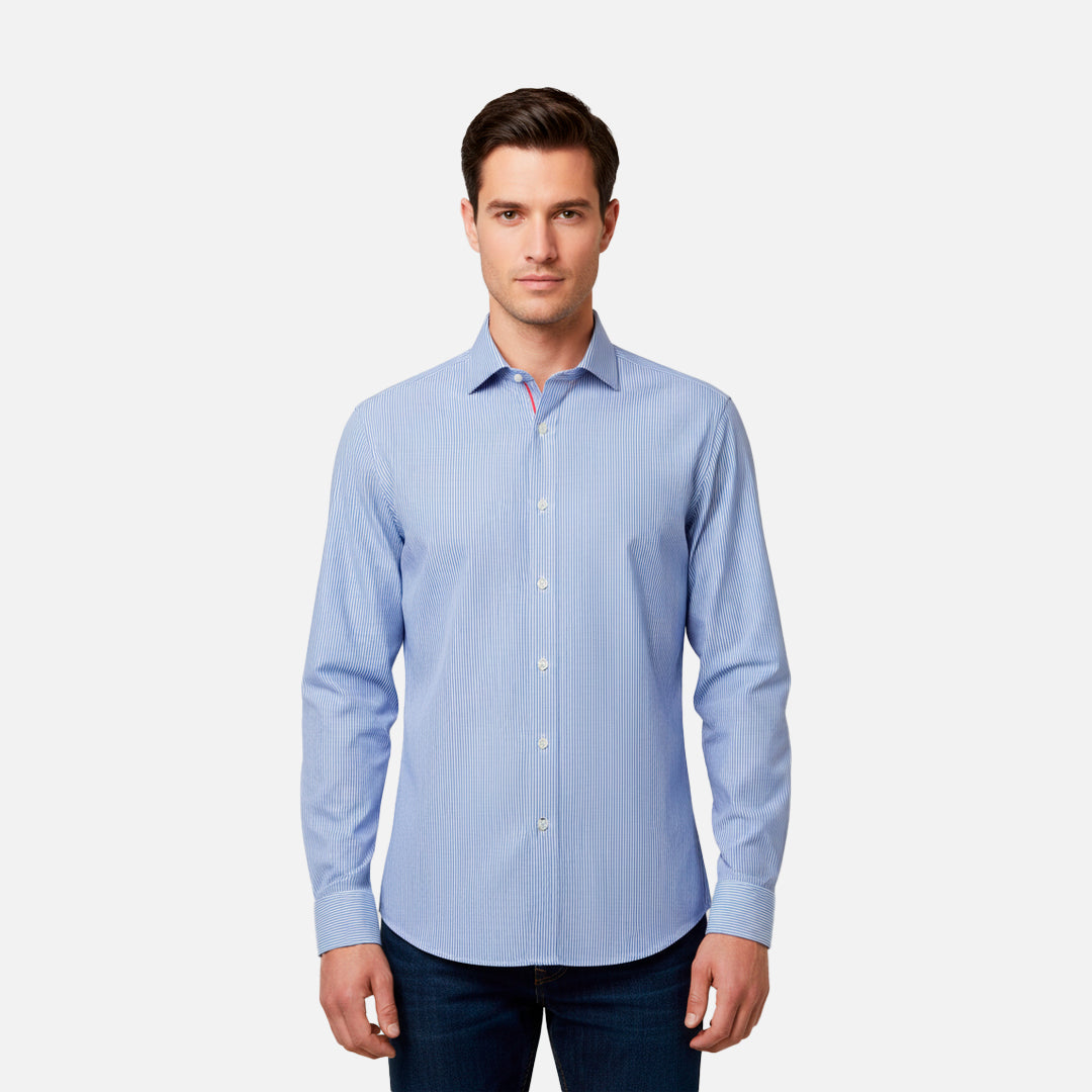 Camisa Rayas Finas Bengala Azul H.L.