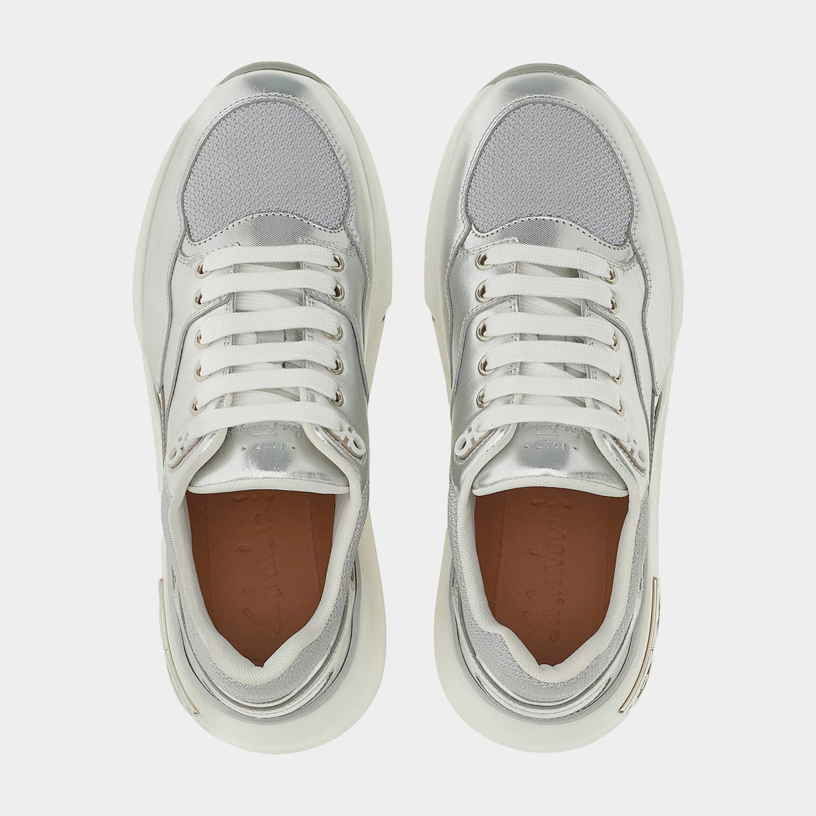 TENIS FERRAGAMO DAMA BLANCO GRIS  100% piel (758717-COSMA LOW)