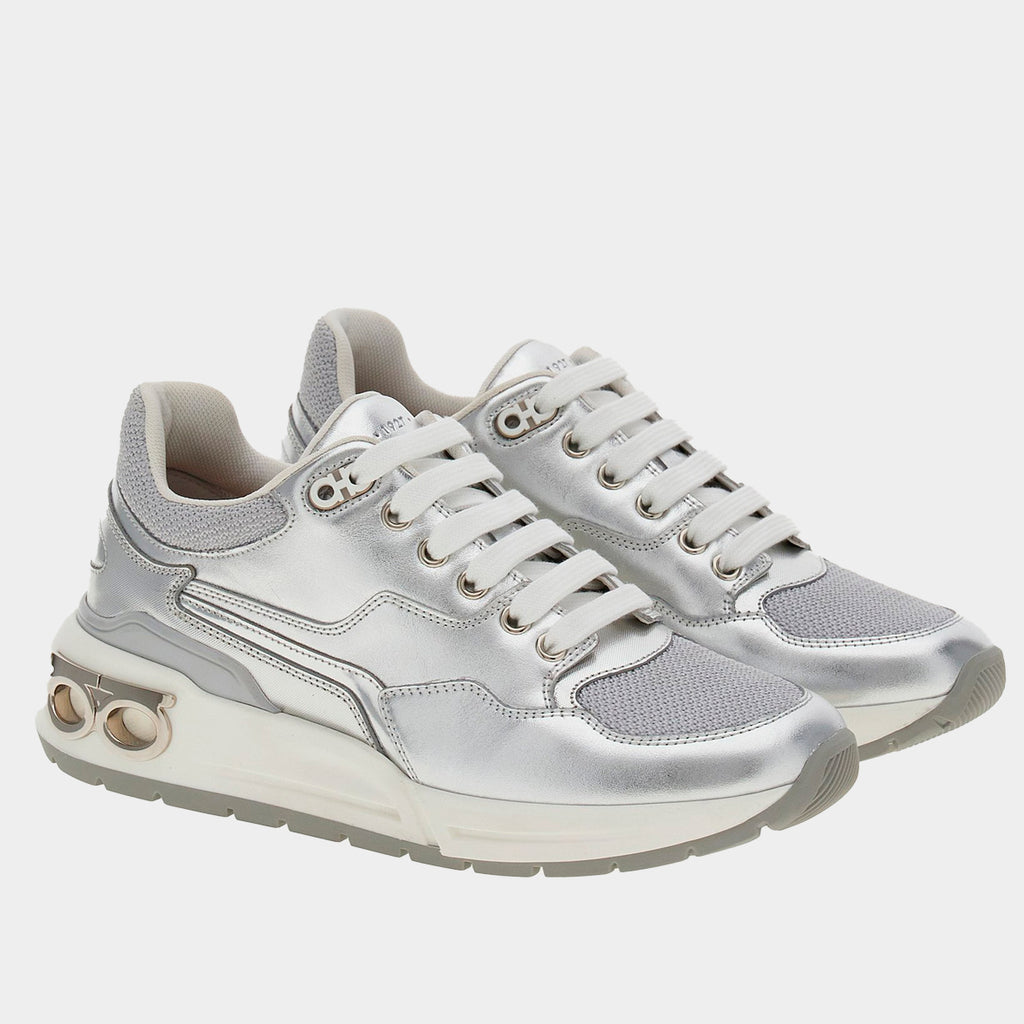 TENIS FERRAGAMO DAMA BLANCO GRIS  100% piel (758717-COSMA LOW)