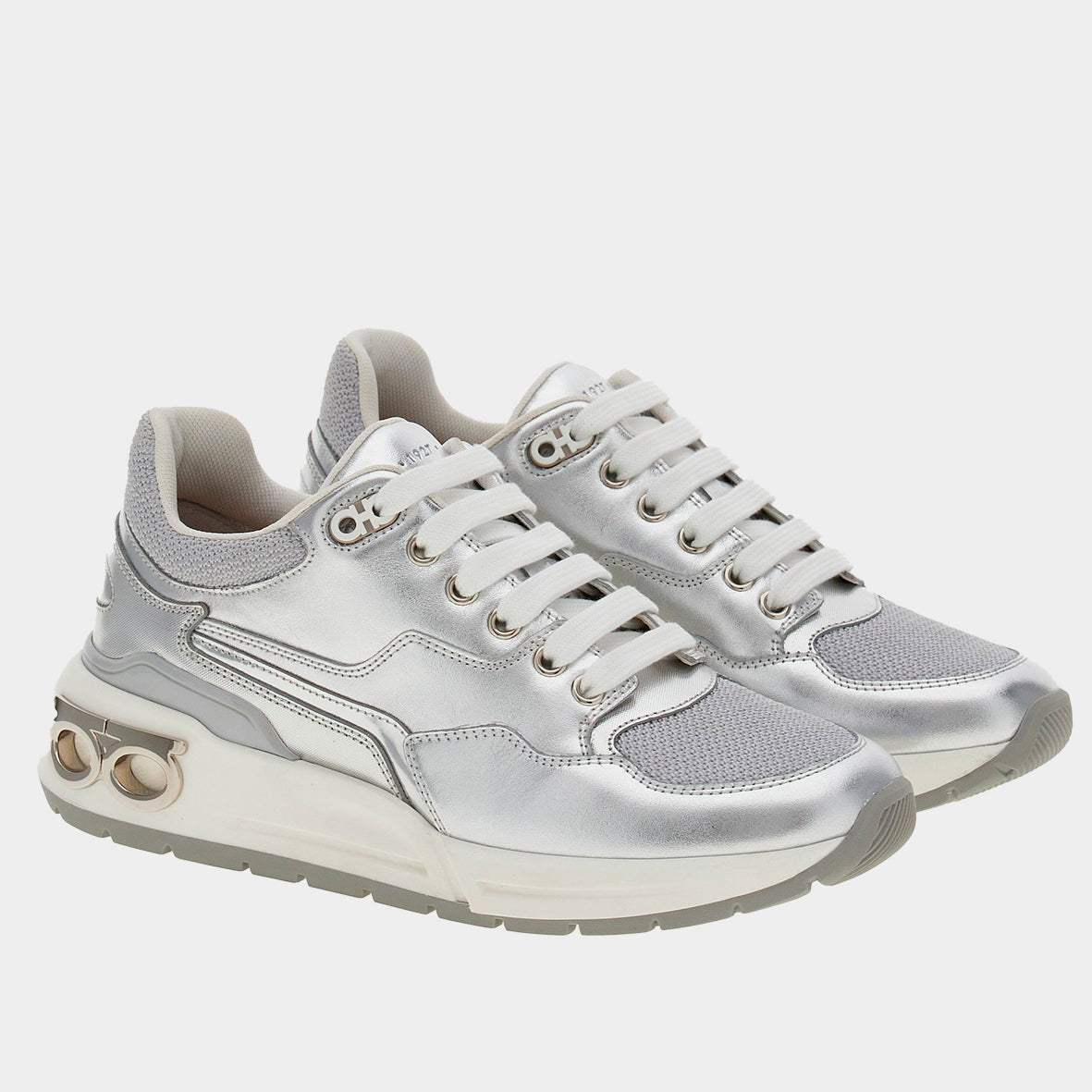 TENIS FERRAGAMO DAMA BLANCO GRIS  100% piel (758717-COSMA LOW)
