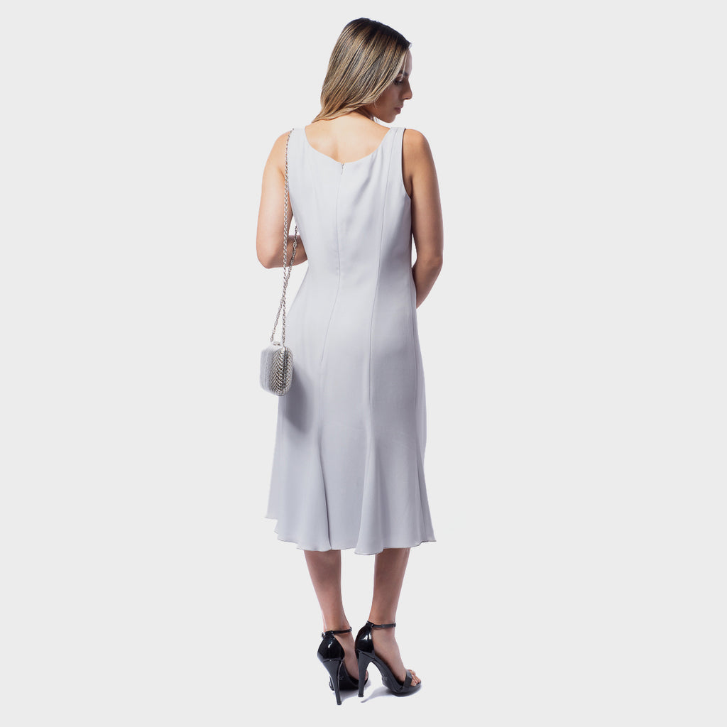 Vestido Midi Minimalista En Mezcla De Seda Tono Lila GA.