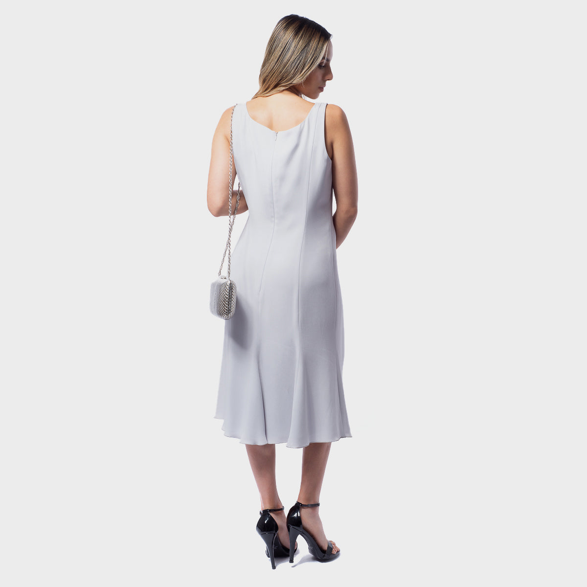 Vestido Midi Minimalista En Mezcla De Seda Tono Lila GA.