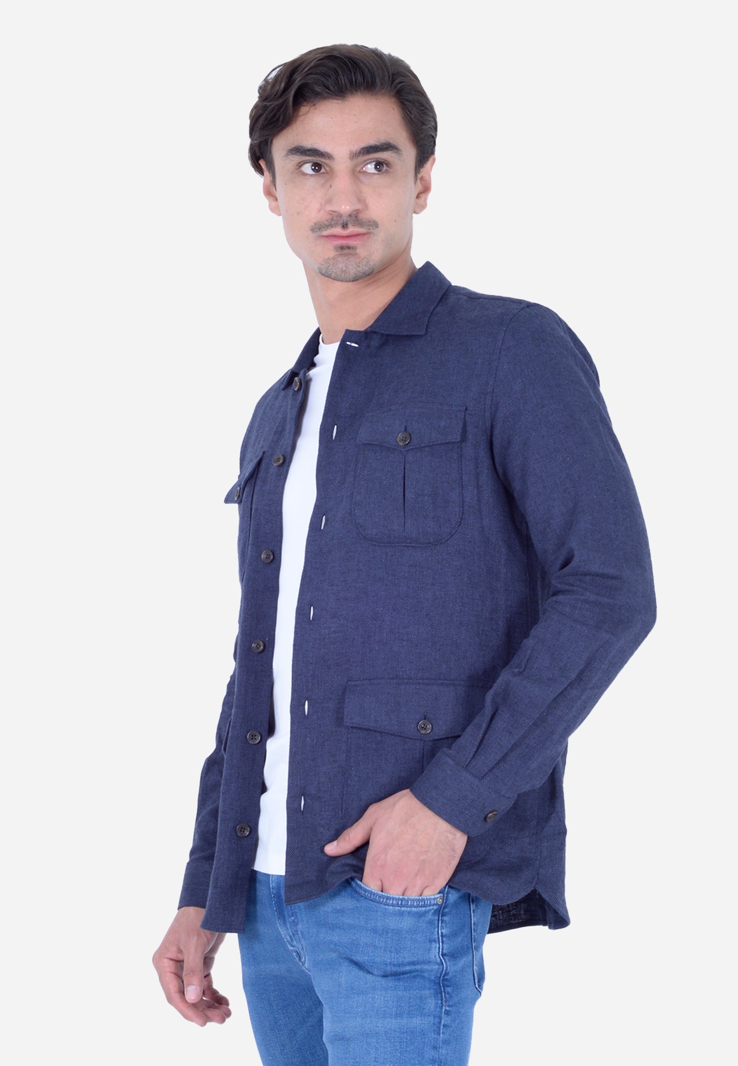 CAMISA SPORT HACKETT LONDON AZUL ESPI LINO + ALG (HM309834-595)