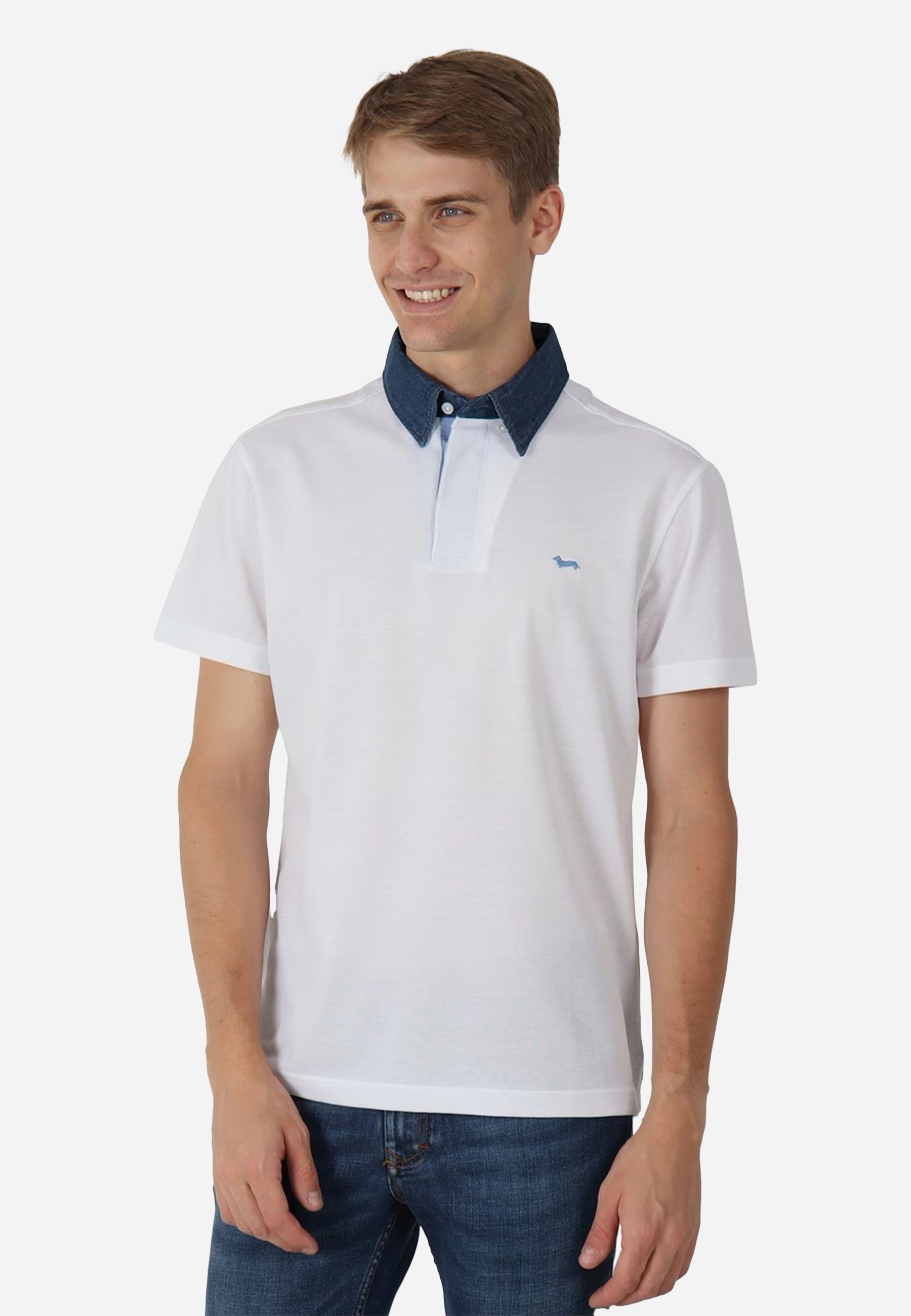 Camisa Polo Blanco Cuello Azul Marino H&B