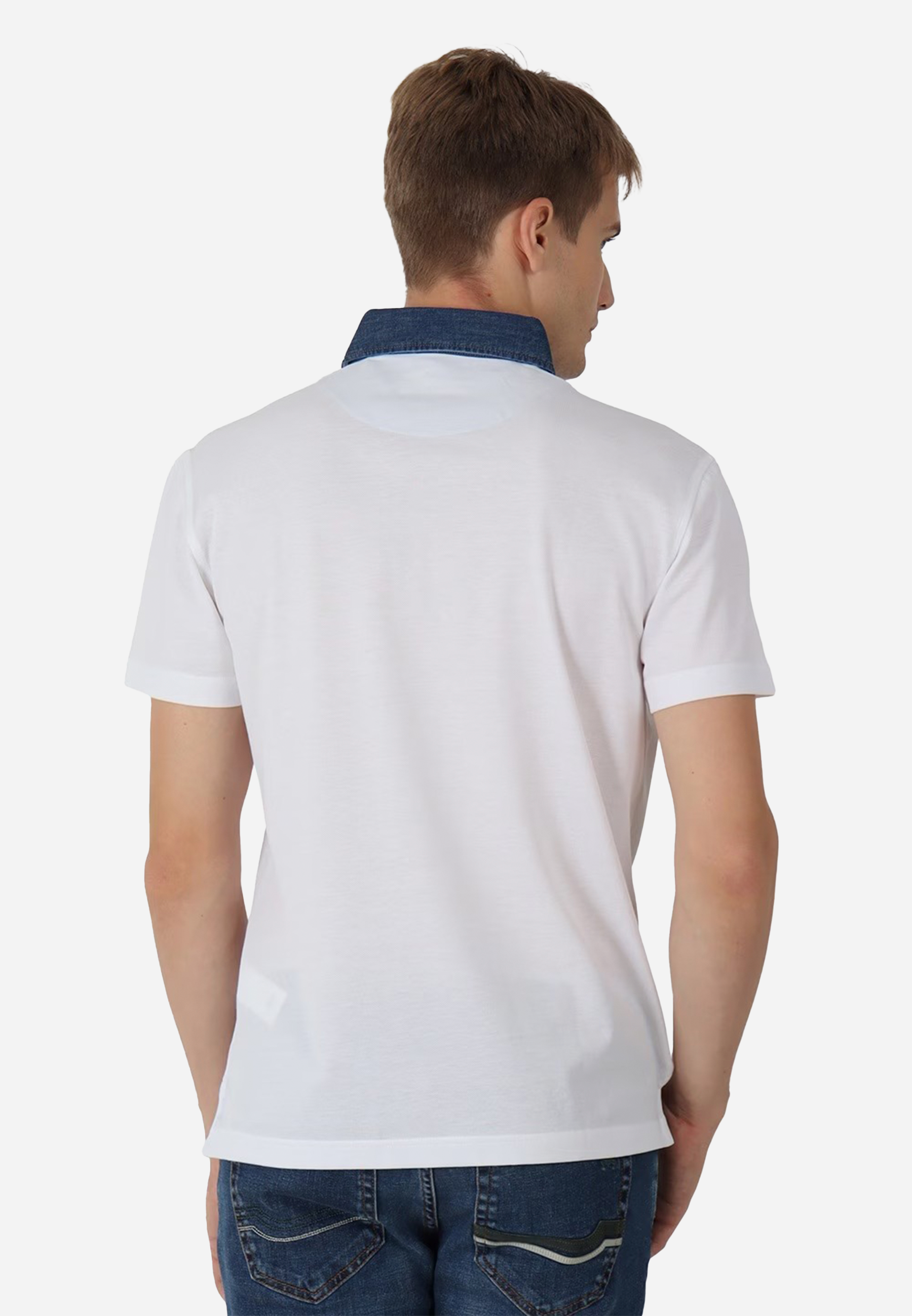 Camisa Polo Blanco Cuello Azul Marino H&B