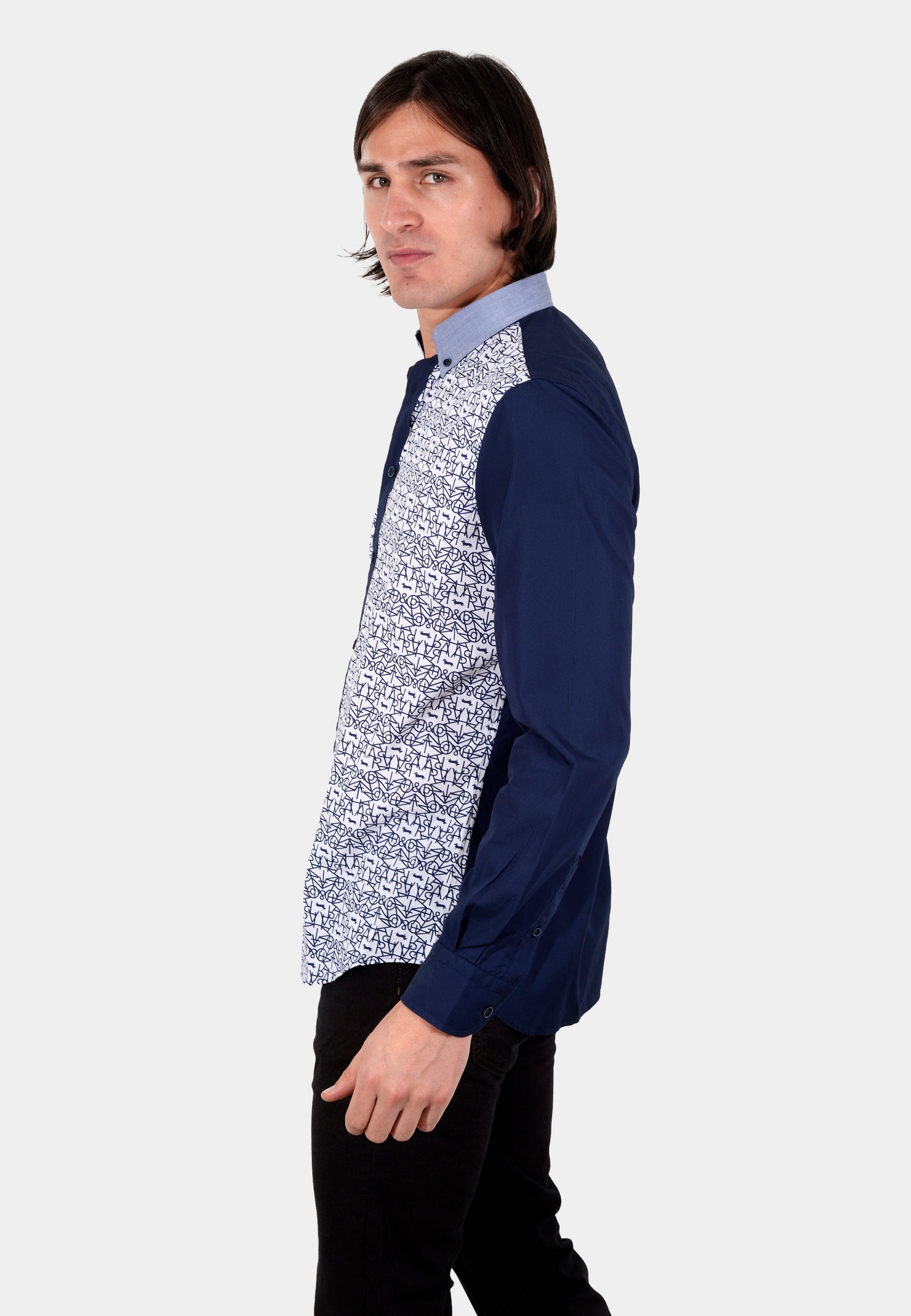 Camisa Estampada Frontal Azul Marino H&B
