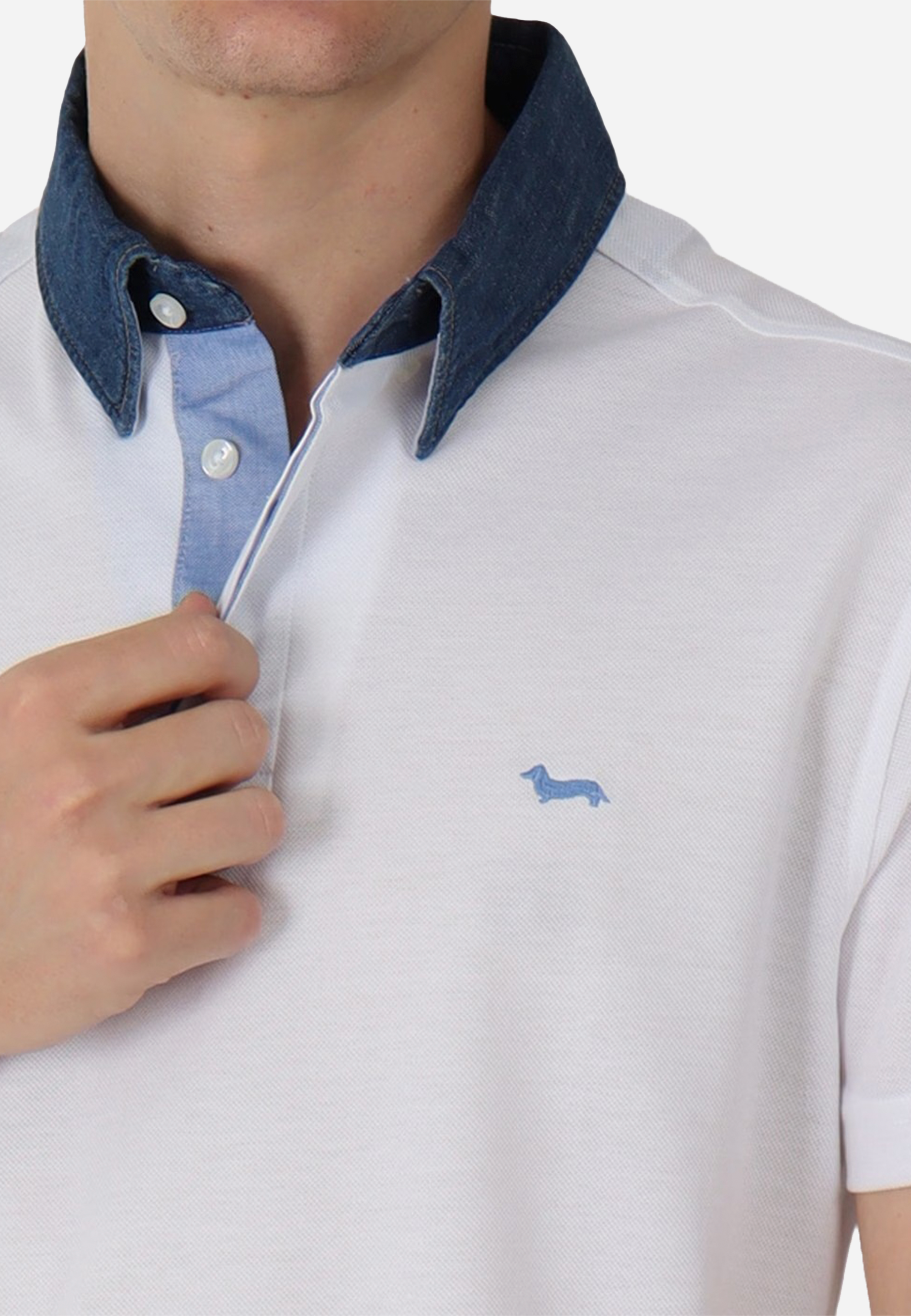 Camisa Polo Blanco Cuello Azul Marino H&B