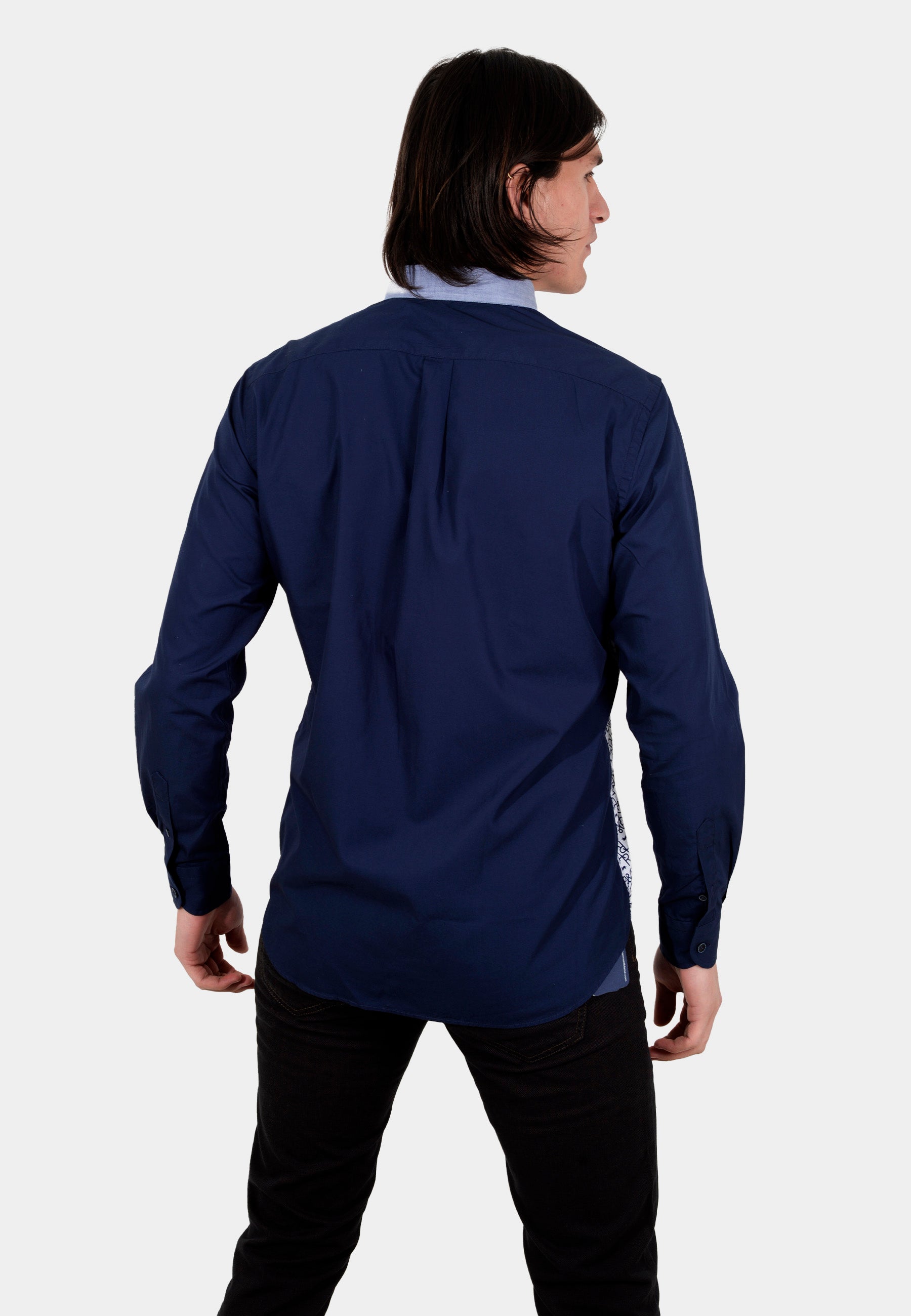 Camisa Estampada Frontal Azul Marino H&B