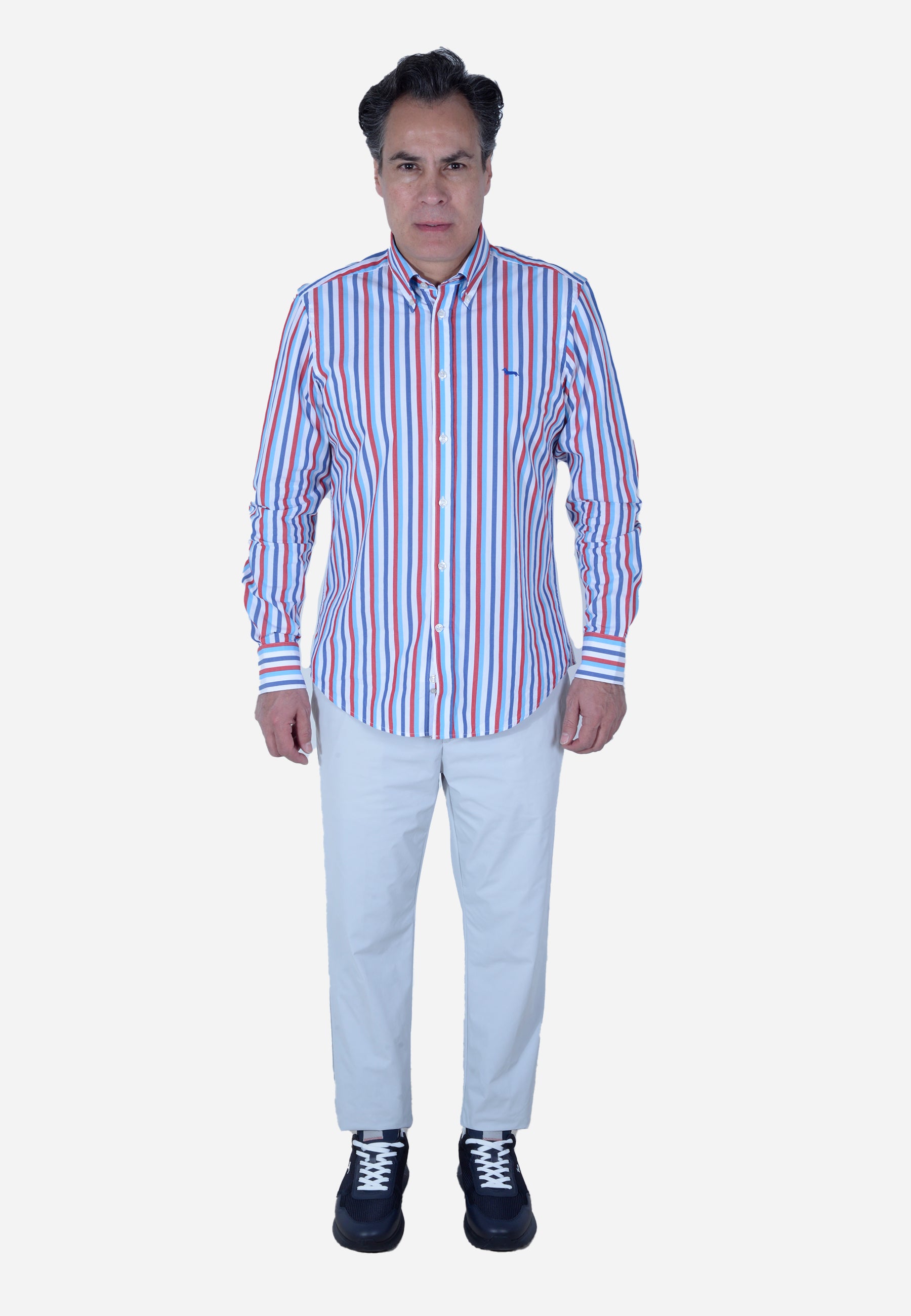 Camisa Hombre Rayas Azul/Rojo H&B
