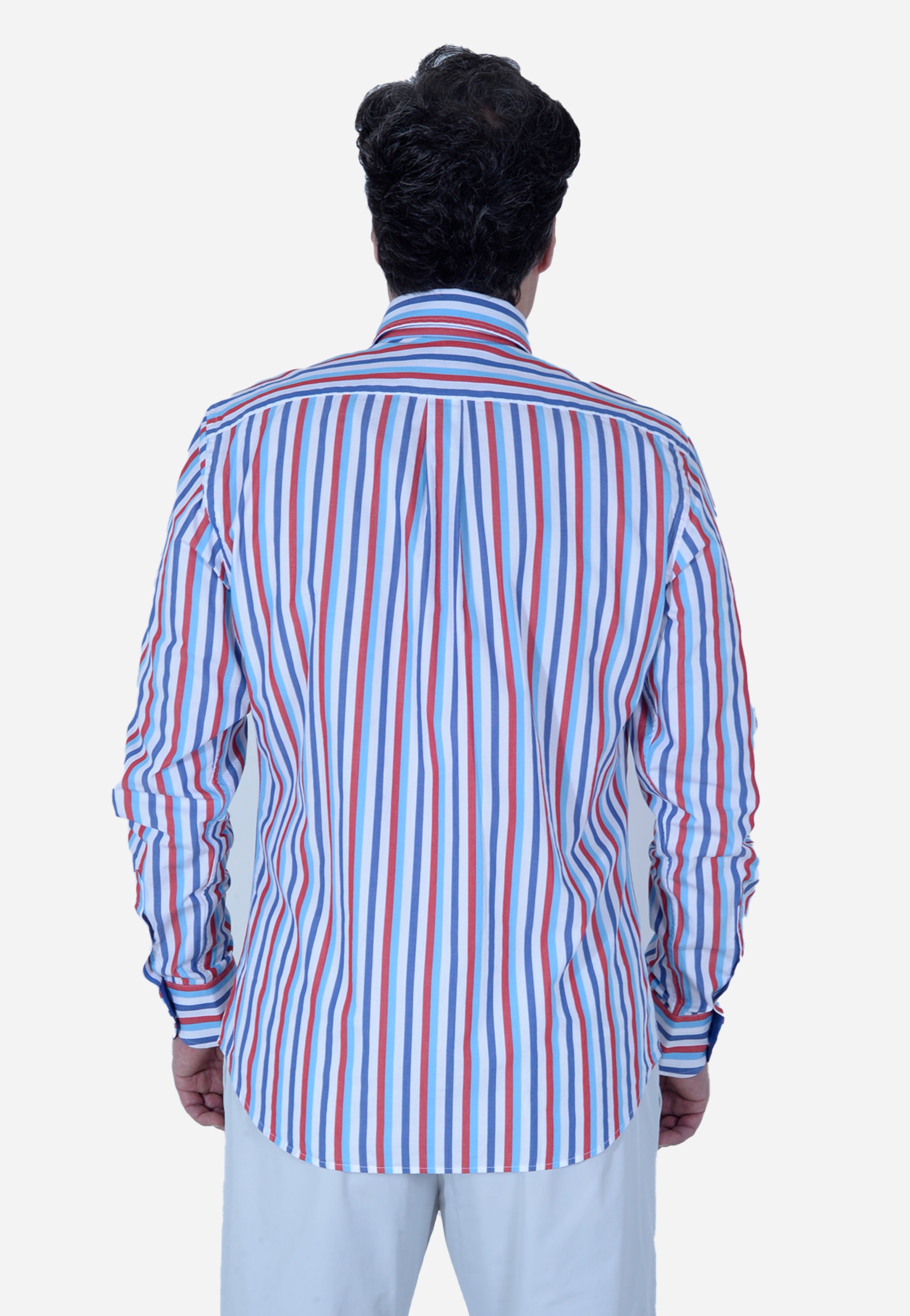 Camisa Hombre Rayas Azul/Rojo H&B