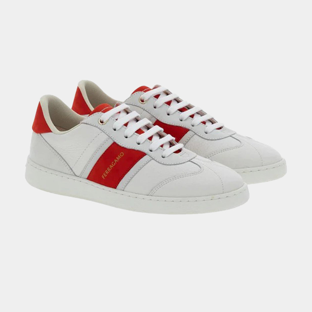 TENIS FERRAGAMO DAMA BLANCO/ROJO CUERO (762274-ACHILLE 1)