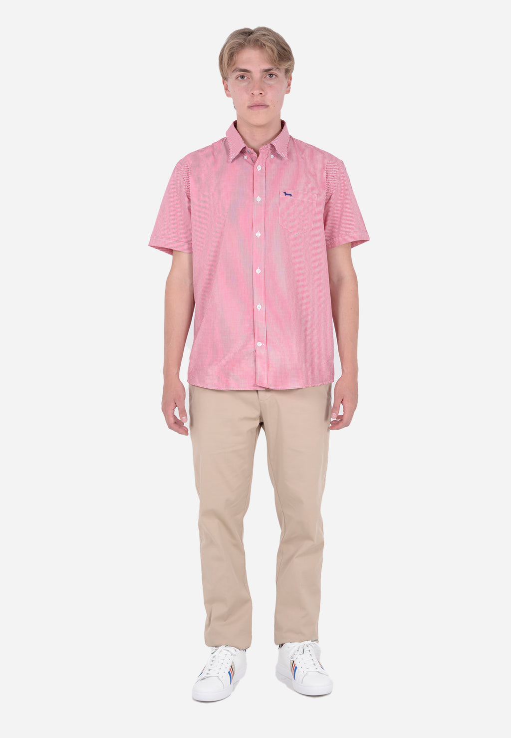 Camisa Roja de Cuadros Pequeños Manga Corta H&B