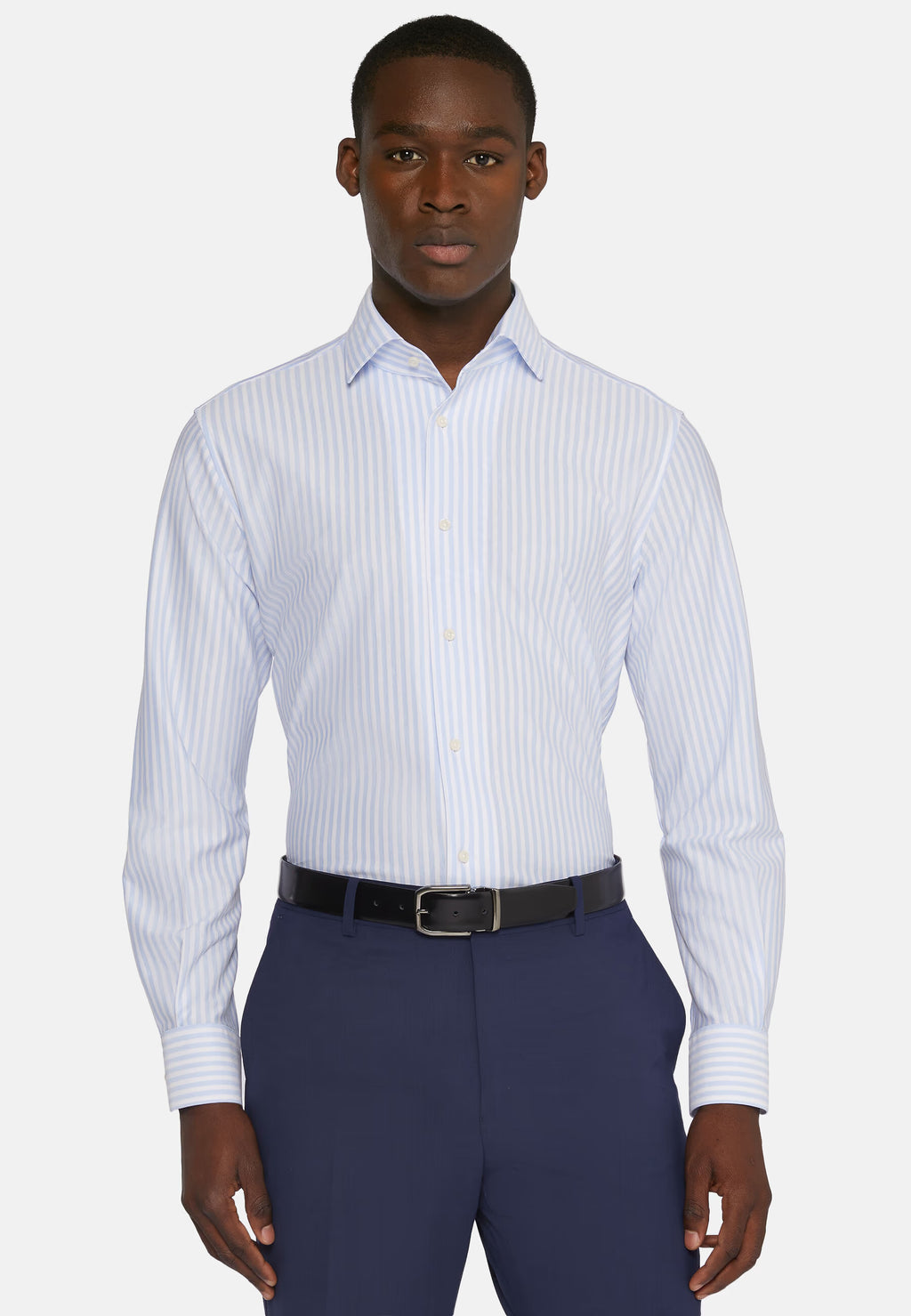 Camisa Clasic Blanca con Microrayas Azul