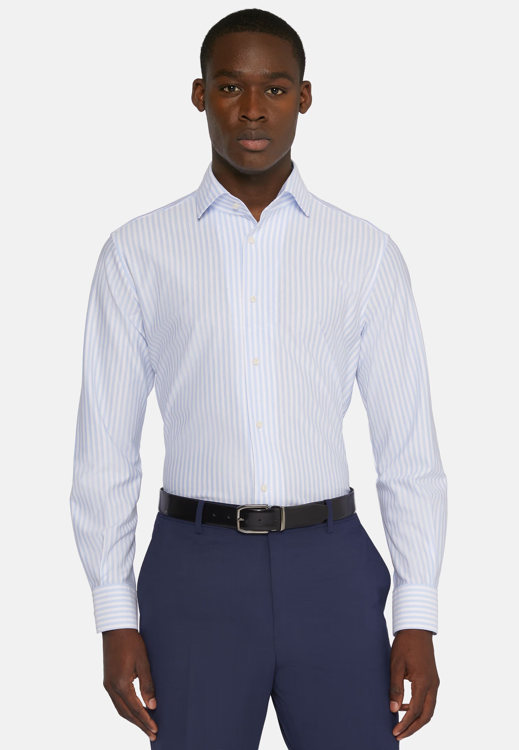Camisa Clasic Blanca con Microrayas Azul