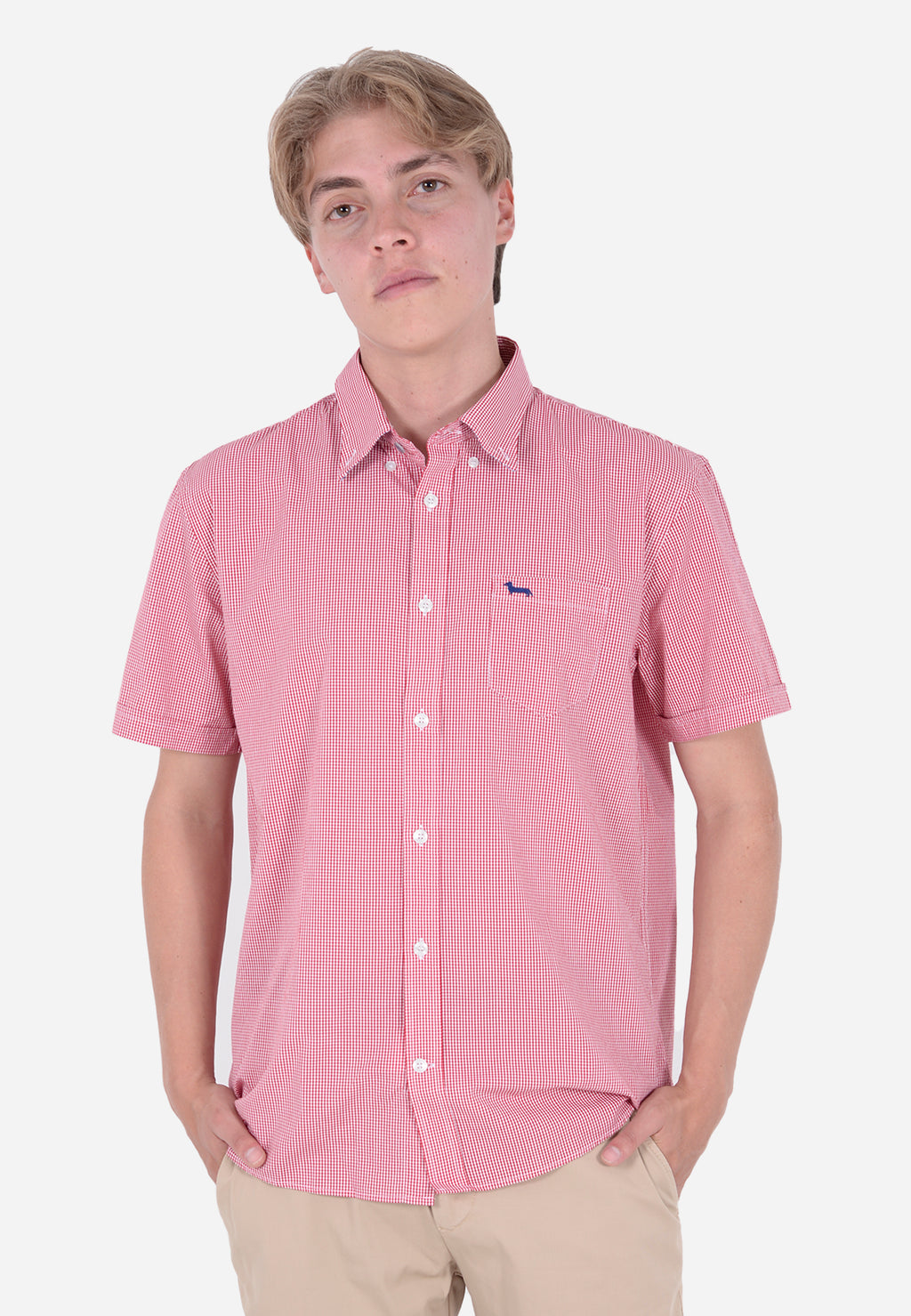 Camisa Roja de Cuadros Pequeños Manga Corta H&B