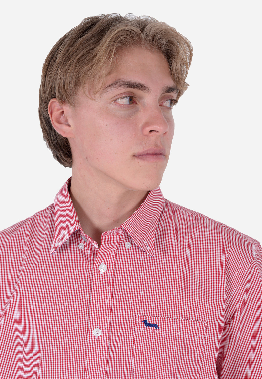 Camisa Roja de Cuadros Pequeños Manga Corta H&B