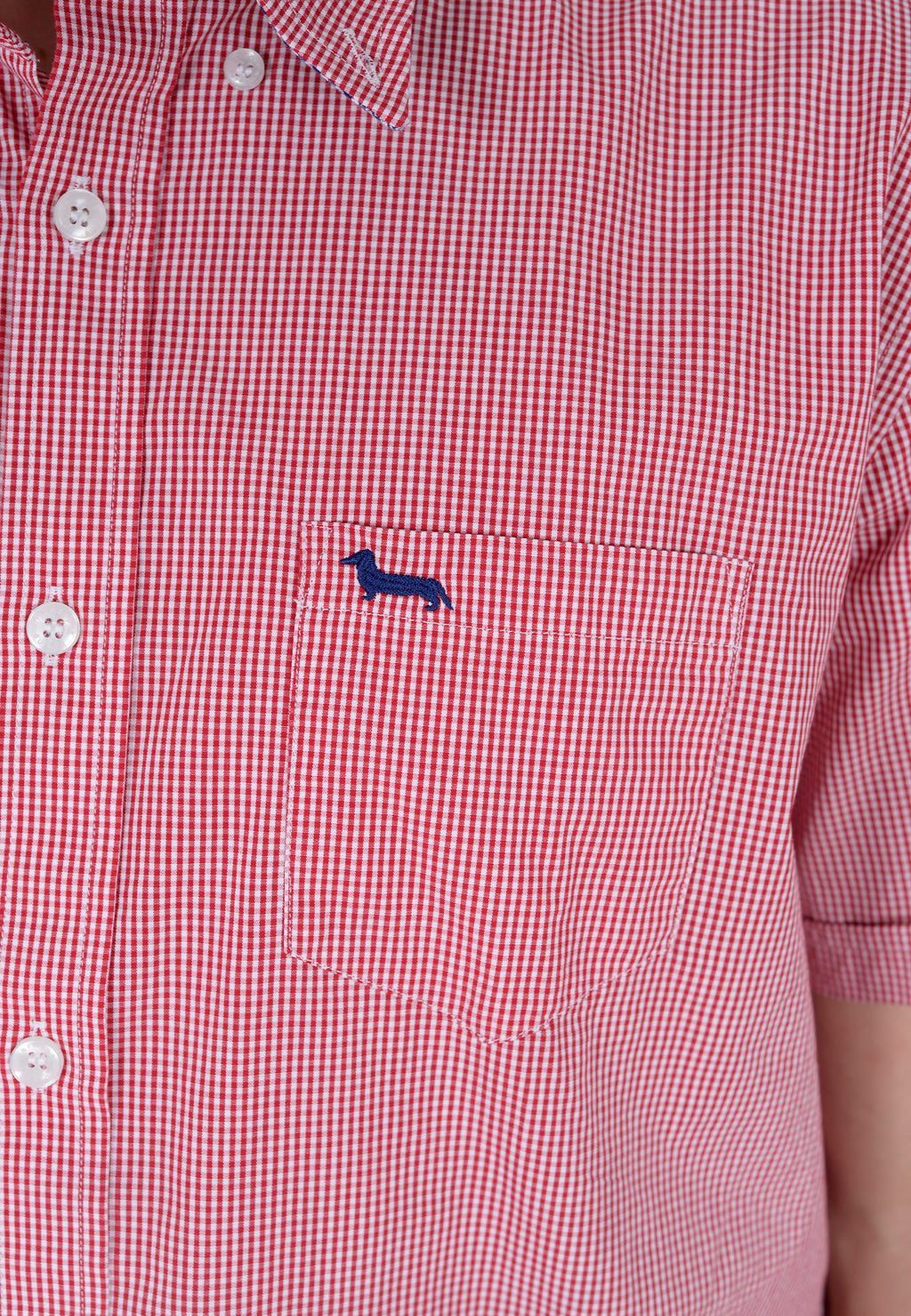 Camisa Roja de Cuadros Pequeños Manga Corta H&B