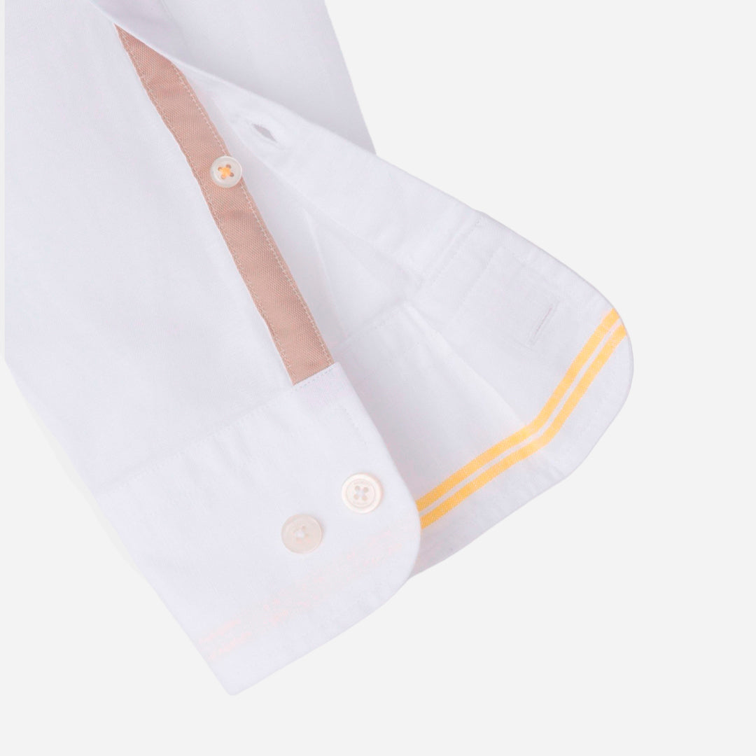 CAMISA SPORT HACKETT LONDON BLANCO / AMARILLO LINO + ALG (HM309814-8AH)