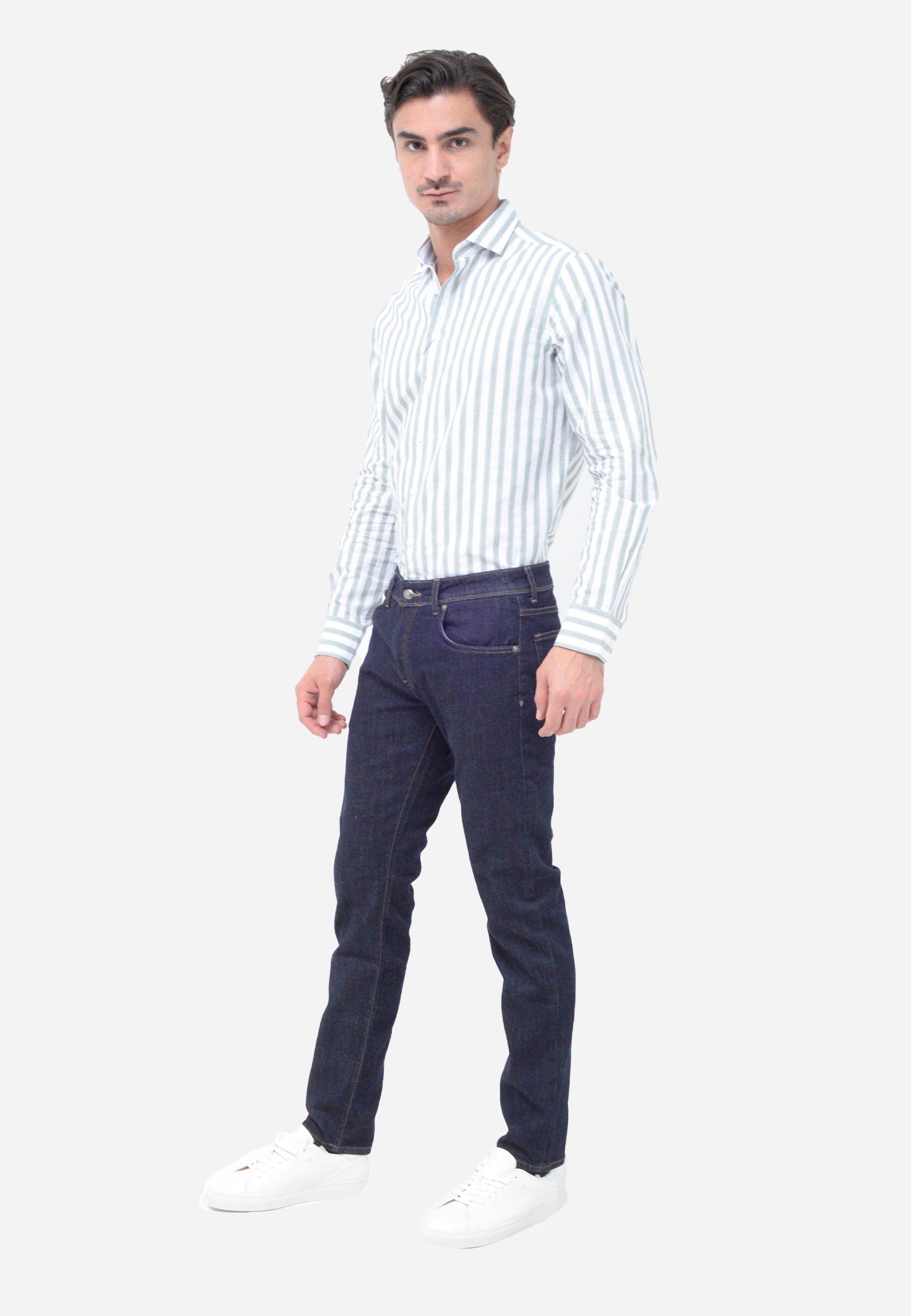 Camisa Blanca Rayas Azules Clásica H.L.