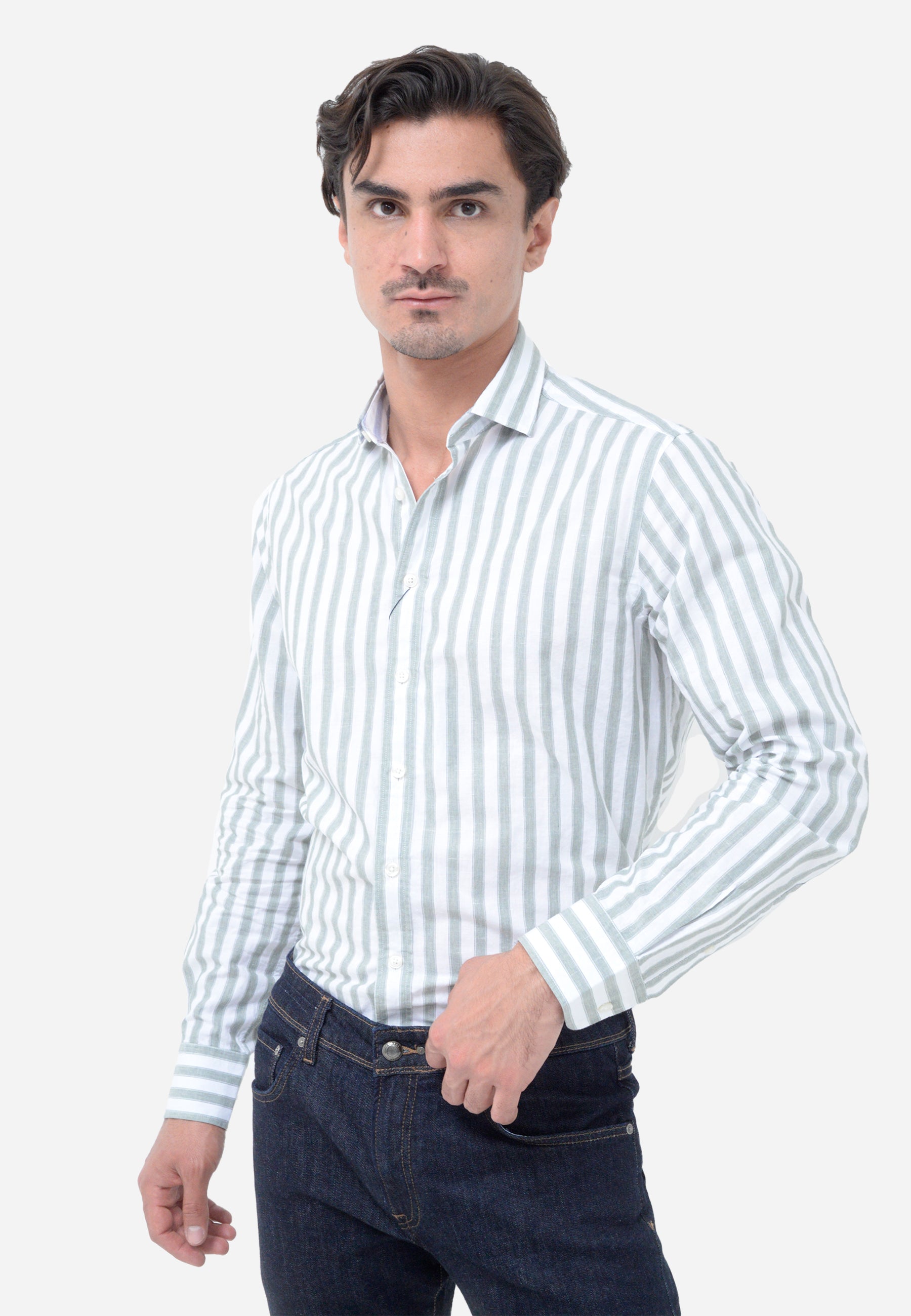 Camisa Blanca Rayas Azules Clásica H.L.