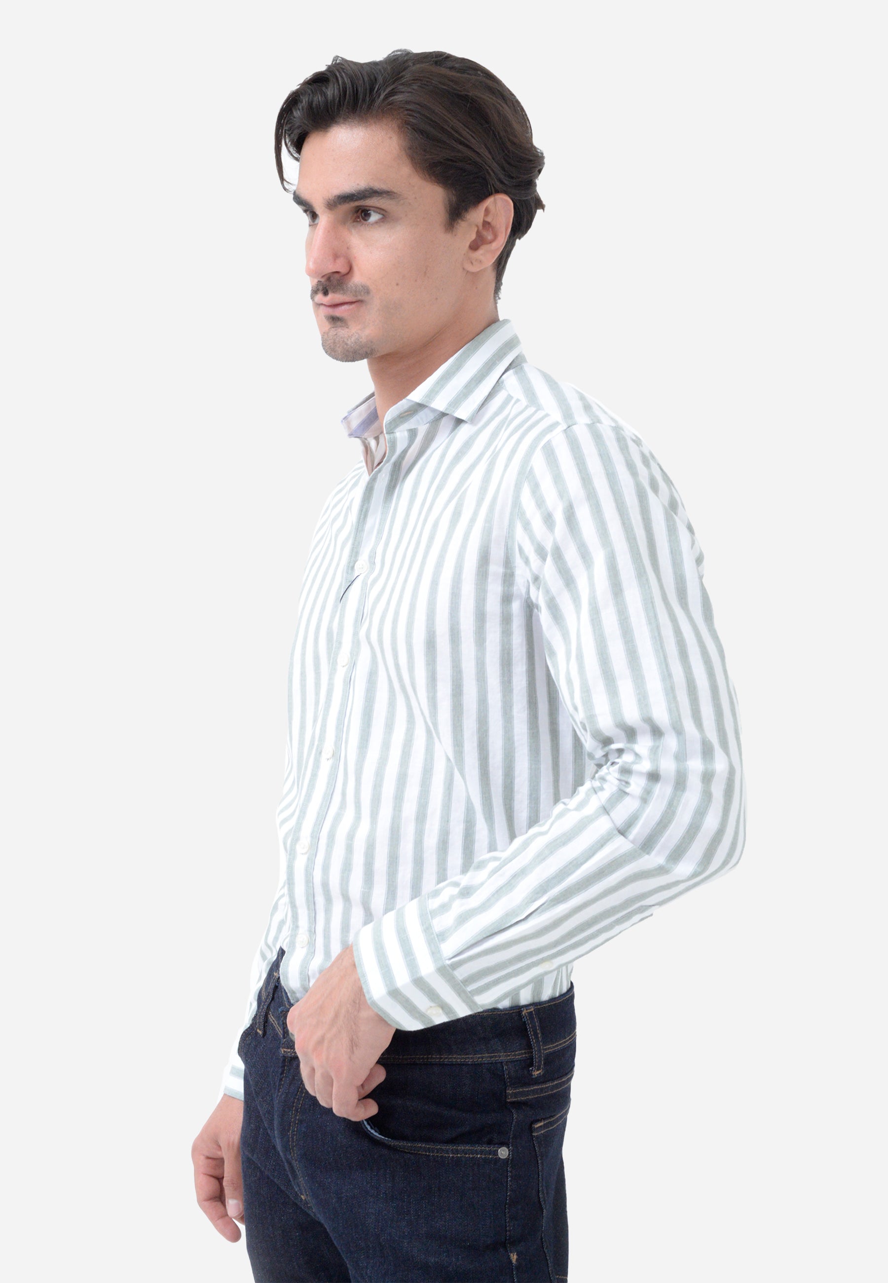 Camisa Blanca Rayas Azules Clásica H.L.