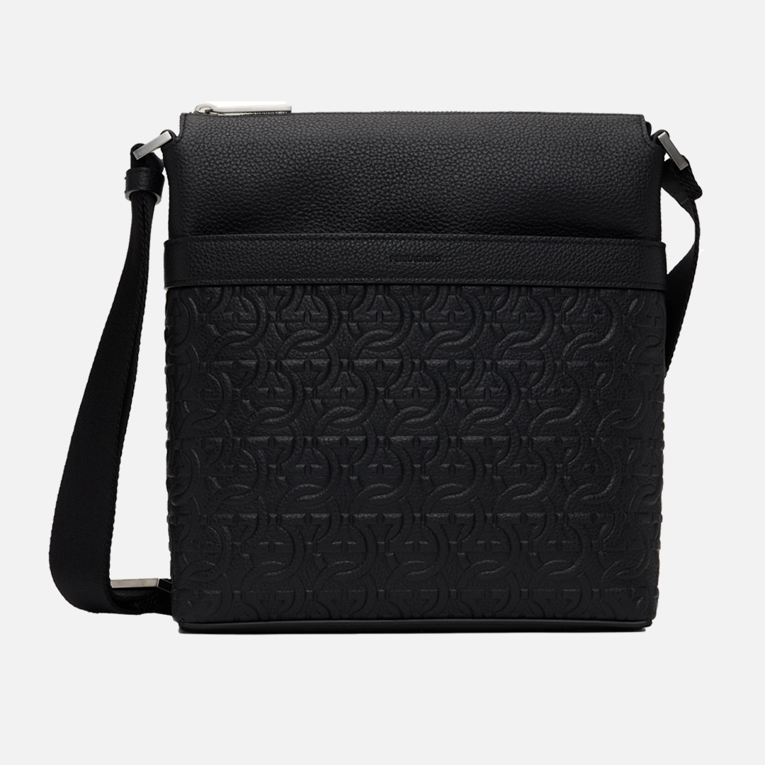 Bolso Messenger Negro en Cuero Premium Gancini