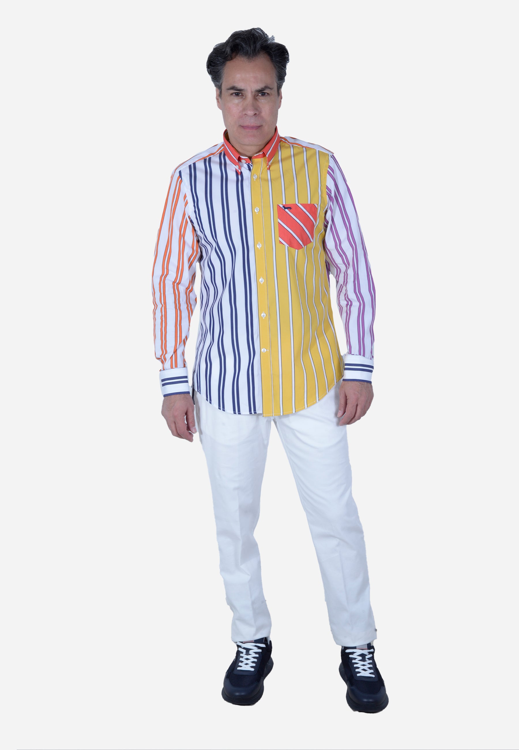 Camisa Hombre Rayas Azul/Blanco H&B