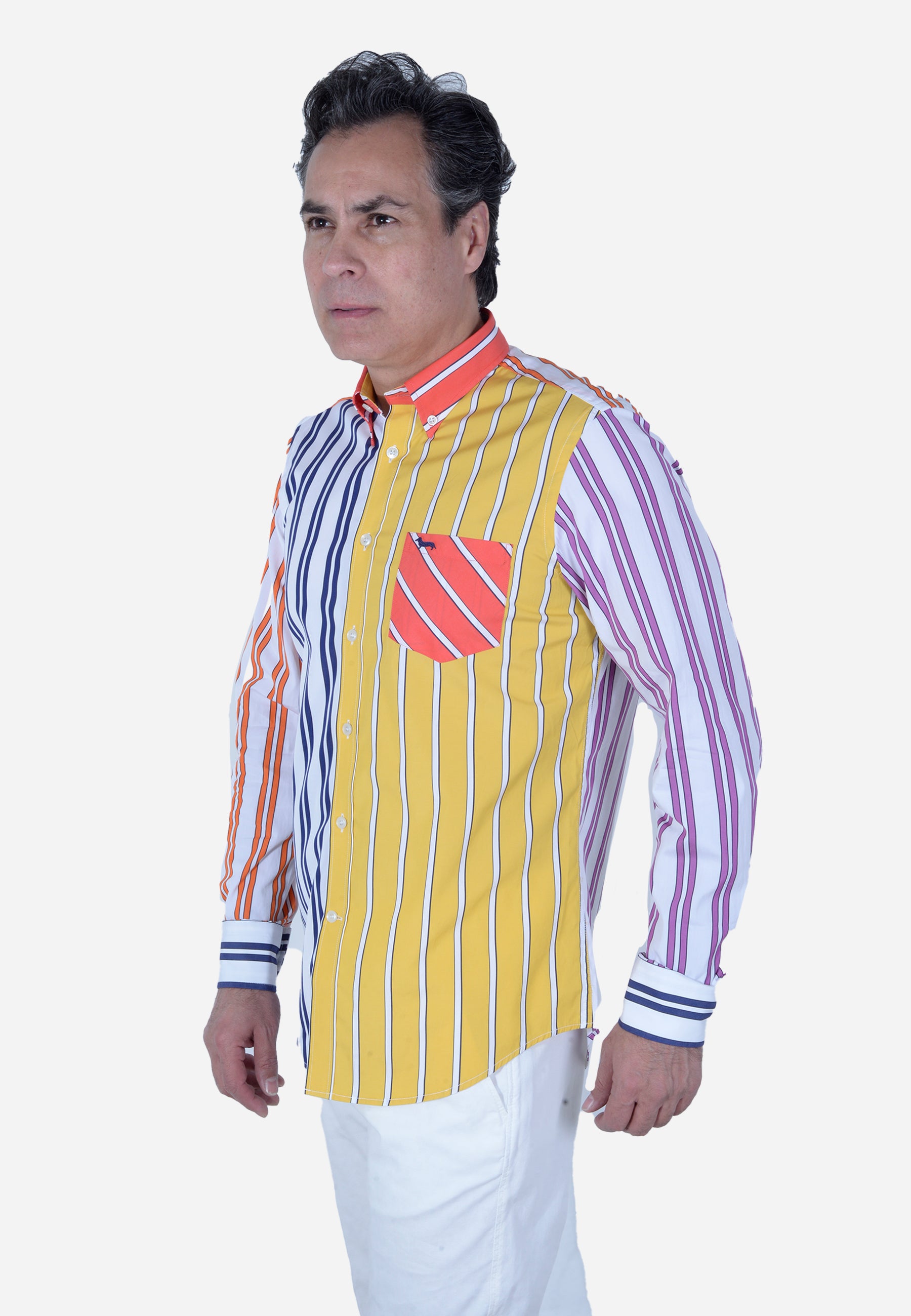 Camisa Hombre Rayas Azul/Blanco H&B