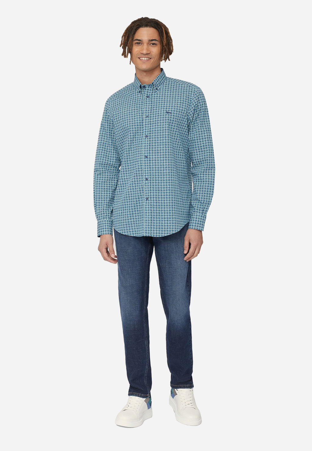 CAMISA SPORT HARMONT & BLAINE CONTRAS AZUL ALGODON (CRM026013016M)