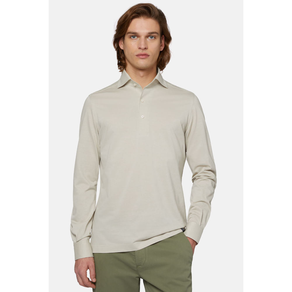 Camiseta Polo Manga Larga Color Beige