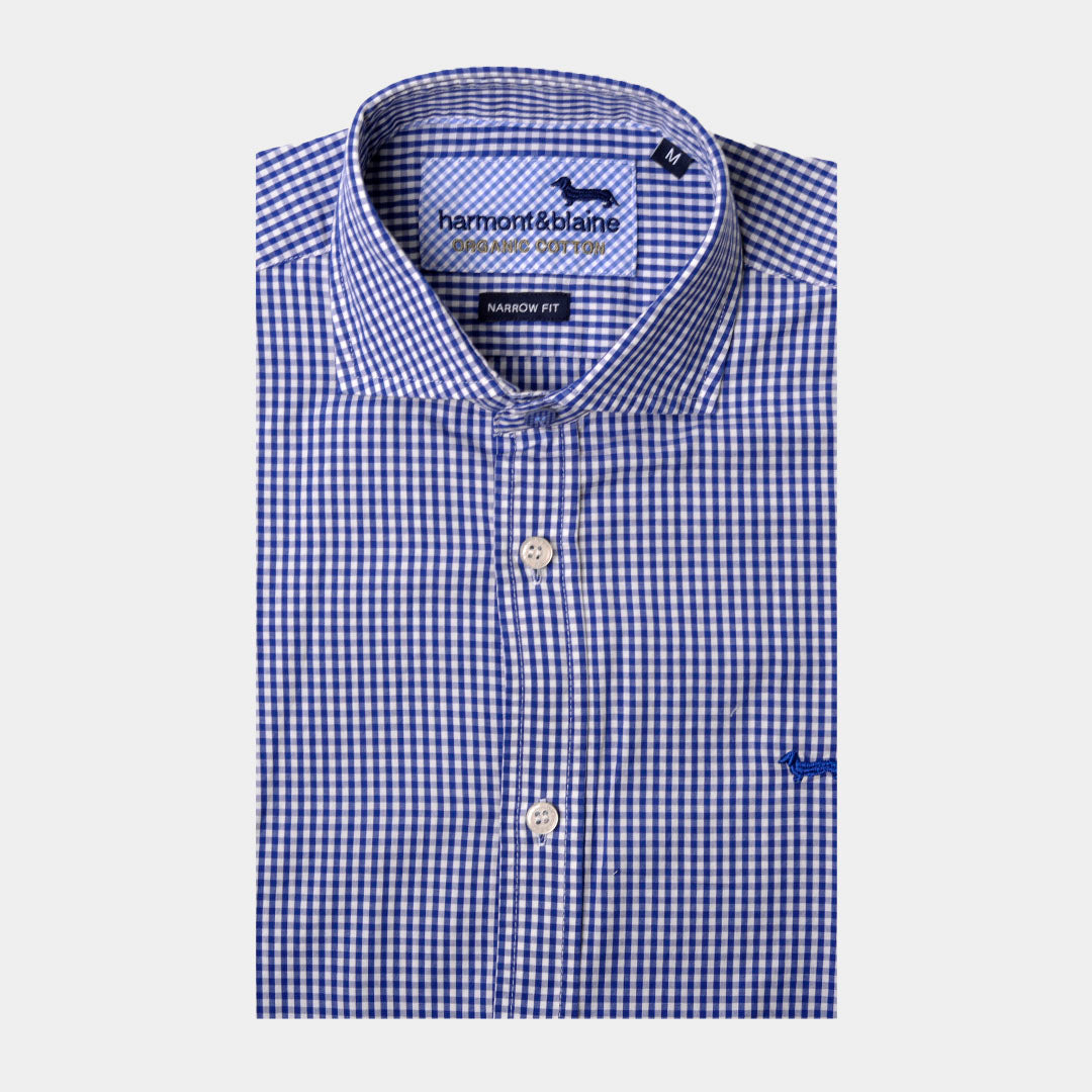Camisa Hombre Cuadros Azul logo H&B