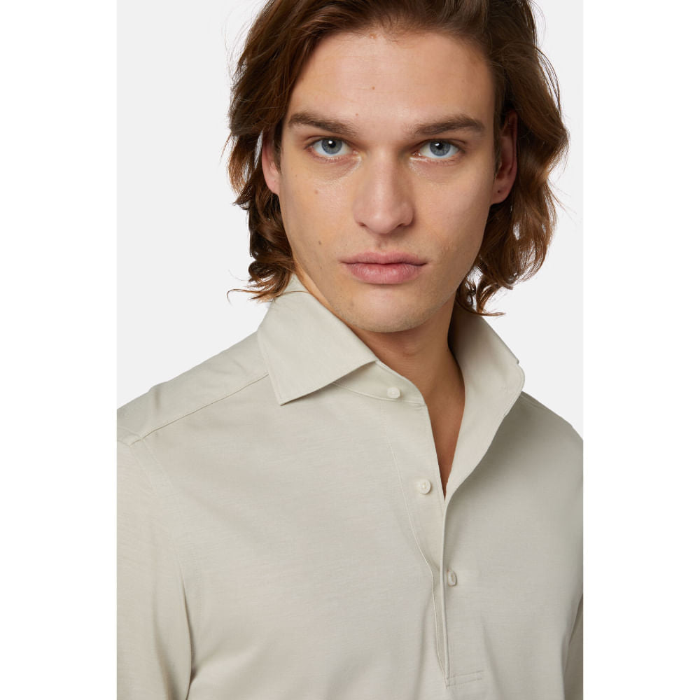 Camiseta Polo Manga Larga Color Beige