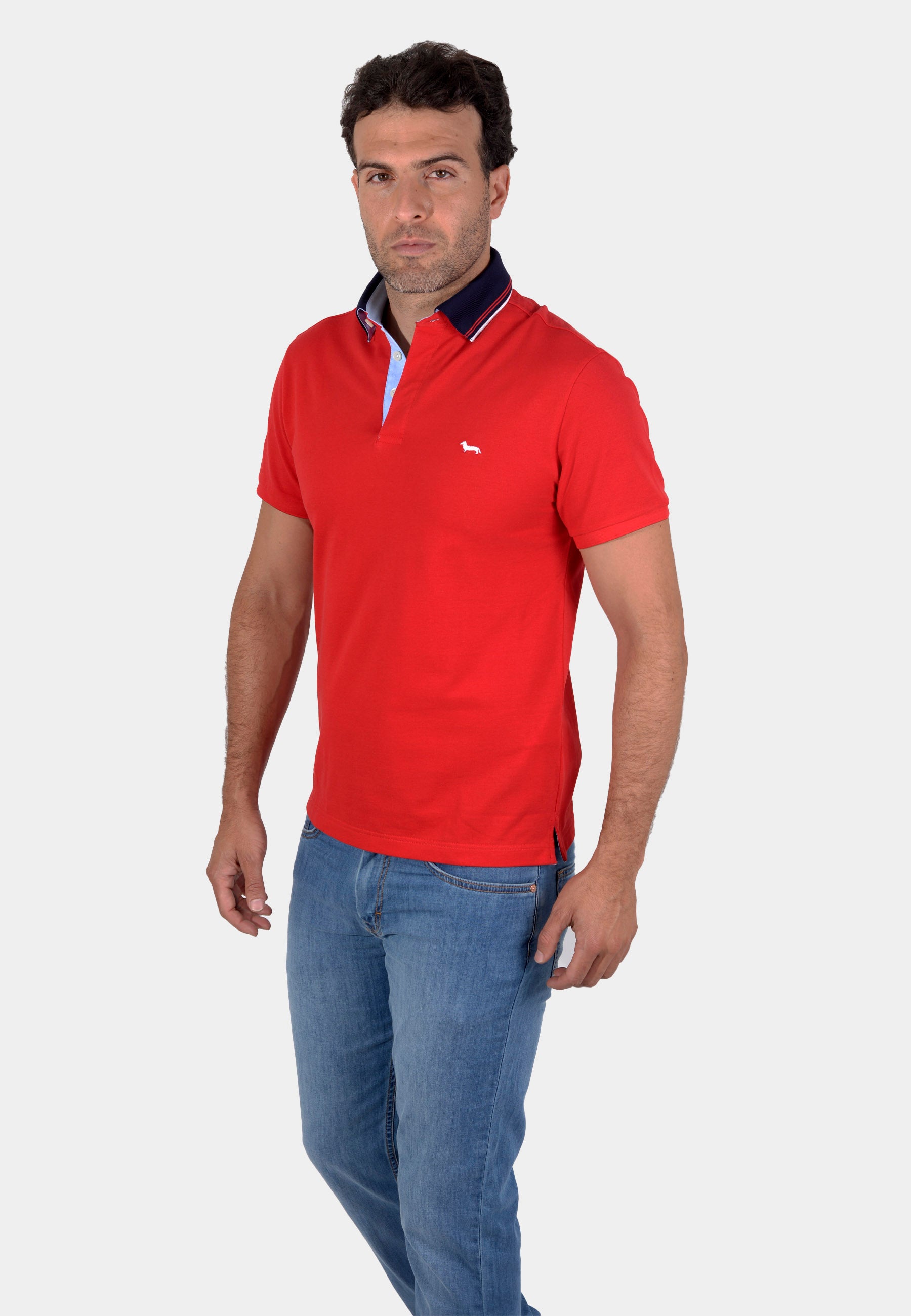 Camiseta Polo Rojo Cuello Azul Marino H&B