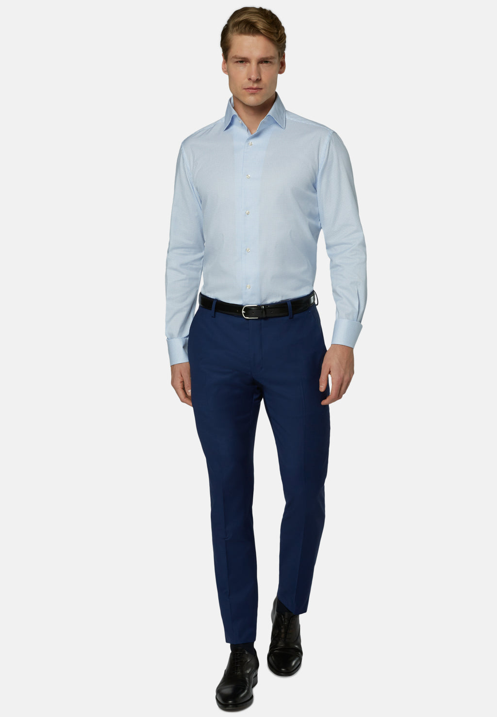 CAMISA BOGGI AZUL CUAD ALGODON (23P043301)