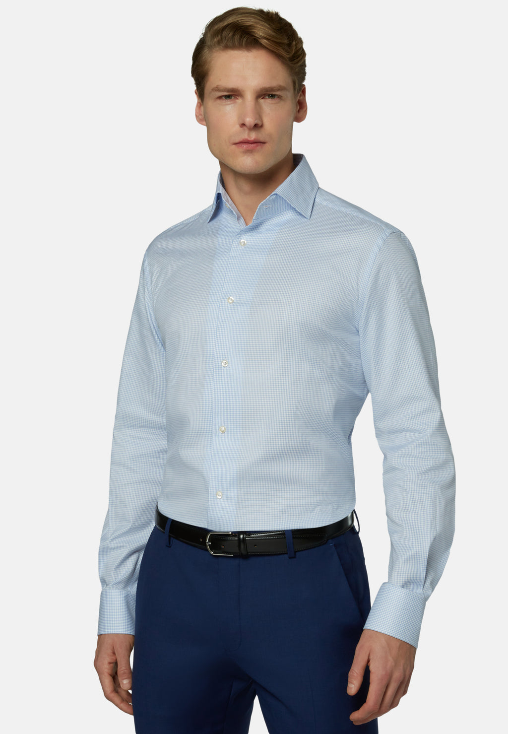 CAMISA BOGGI AZUL CUAD ALGODON (23P043301)