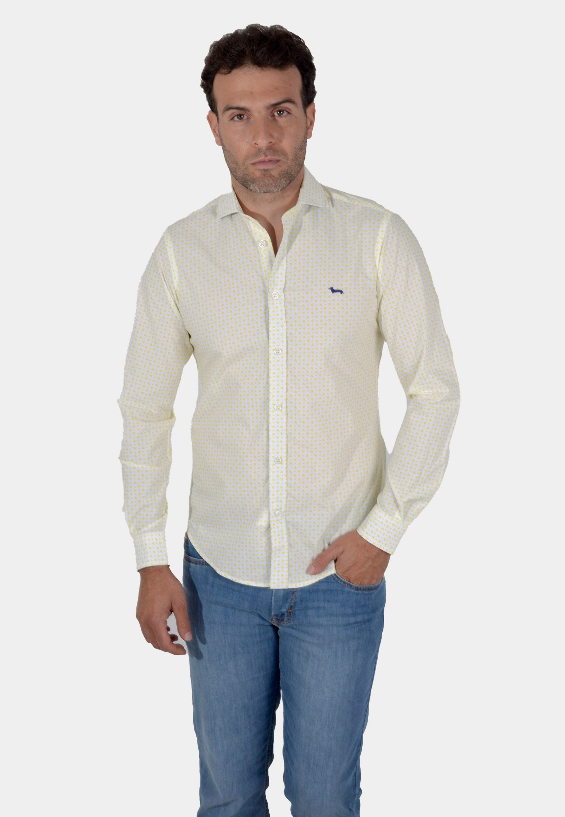 Camisa Crema Micro cuadro Amarillo H&B