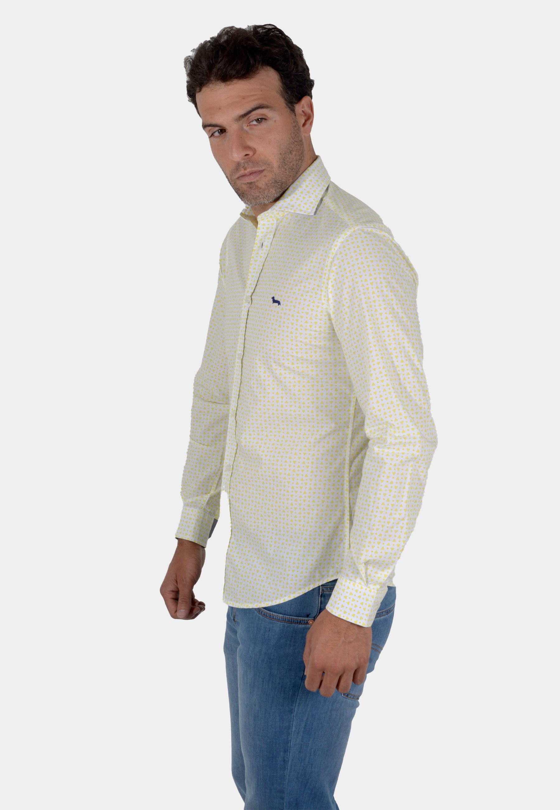 Camisa Crema Micro cuadro Amarillo H&B