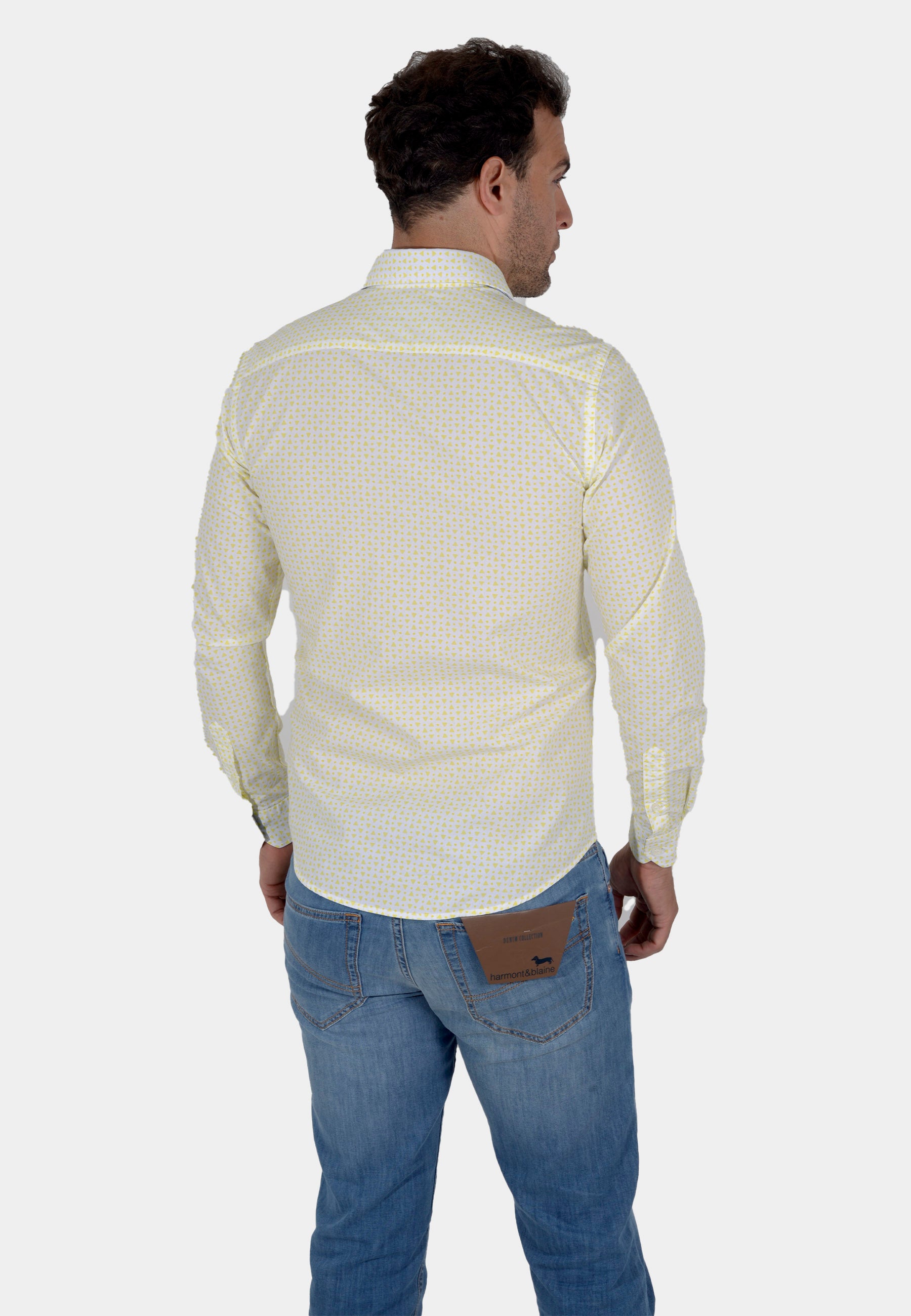 Camisa Crema Micro cuadro Amarillo H&B