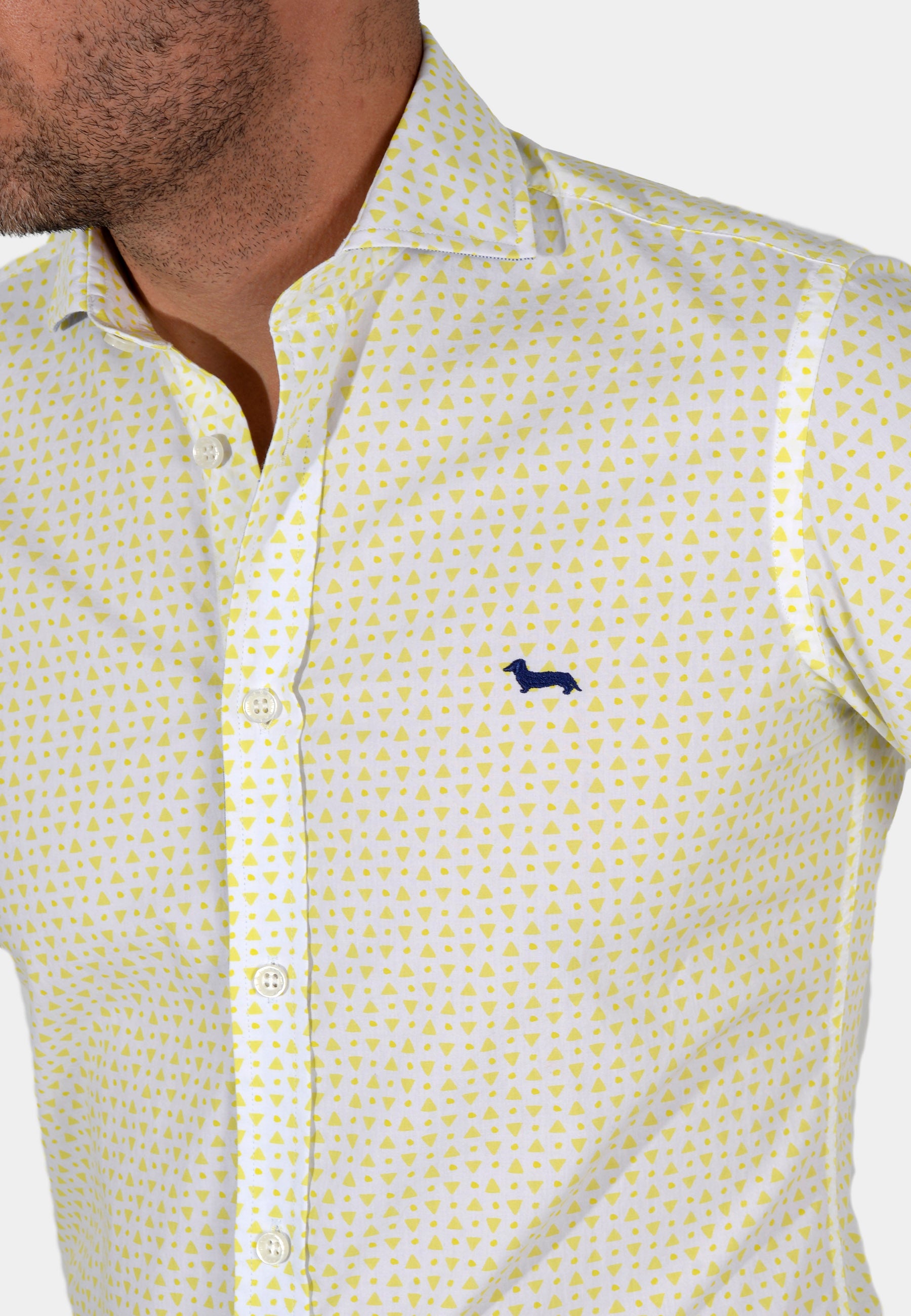 Camisa Crema Micro cuadro Amarillo H&B