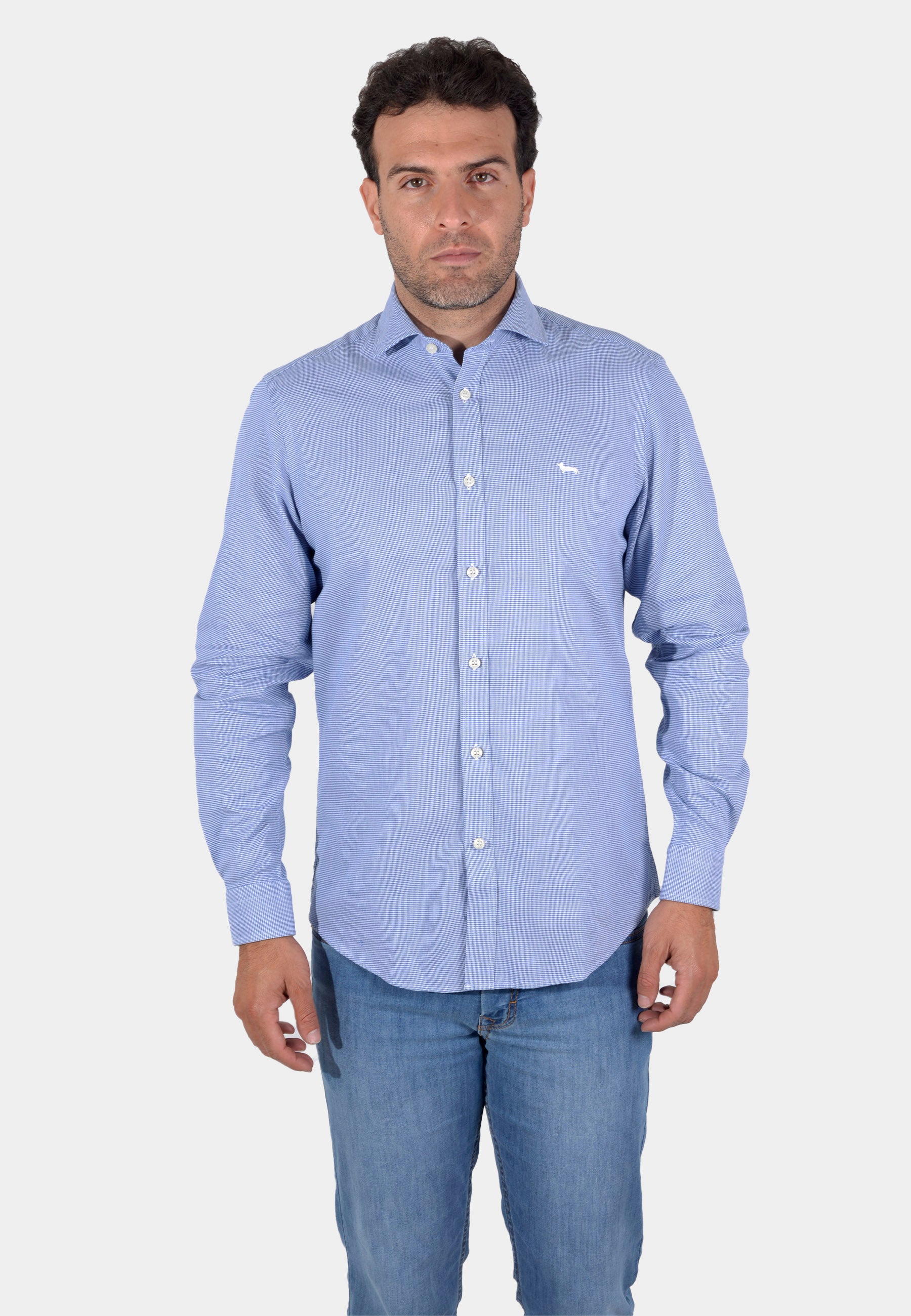 Camisa Azul Minimalista Bordado Logo H&B