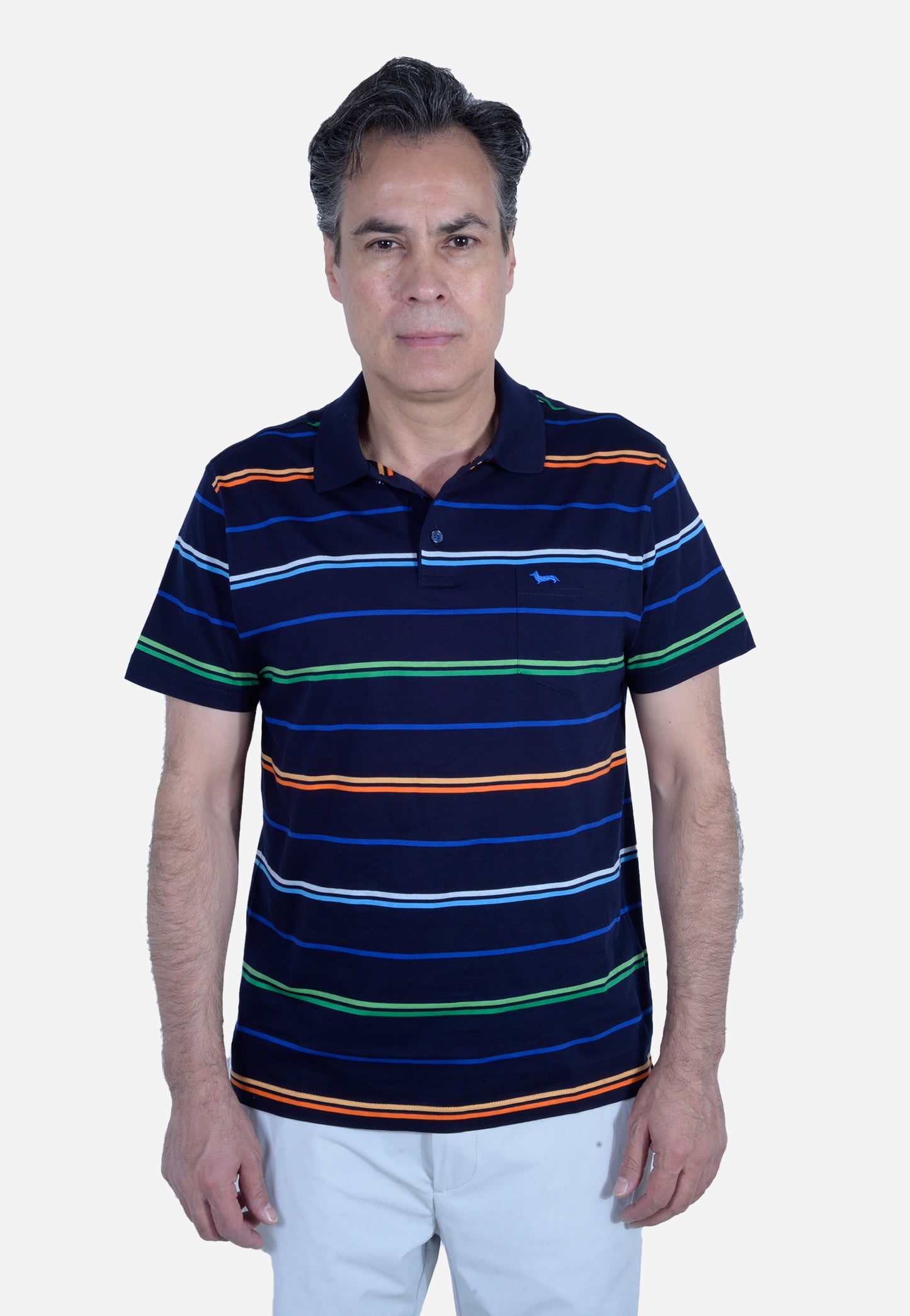 CAMISETA POLO HARMONT & BLAINE AZUL RAYAS ALGODÓN (LRL376021746-801)