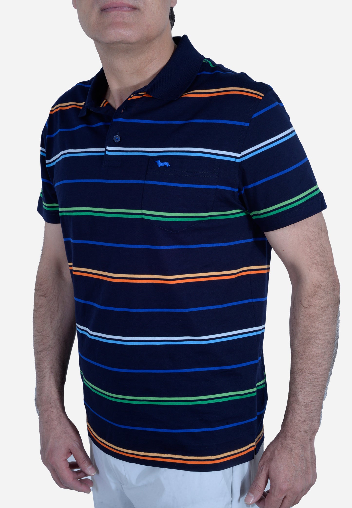 CAMISETA POLO HARMONT & BLAINE AZUL RAYAS ALGODÓN (LRL376021746-801)