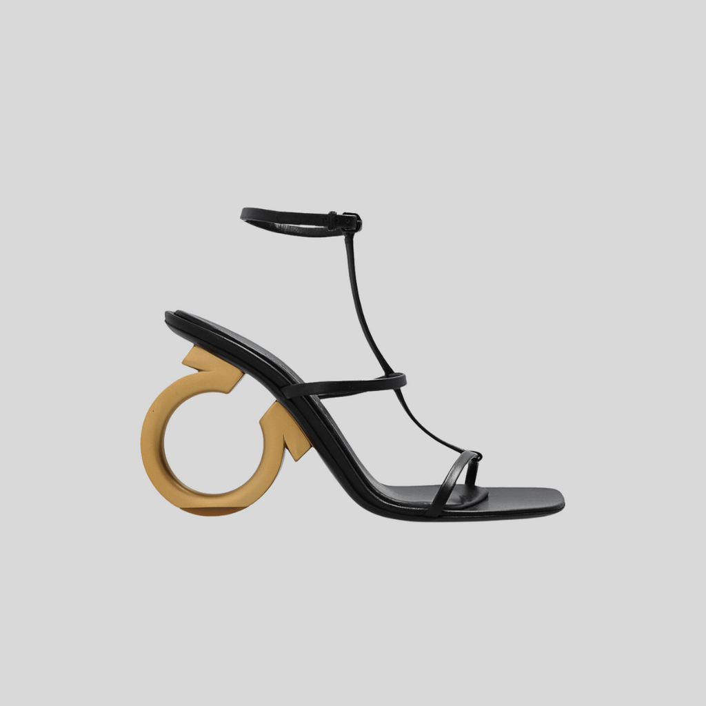 SANDALIA FERRAGAMO DAMA NEGRO/ORO CUERO (760226-ELINA X51)