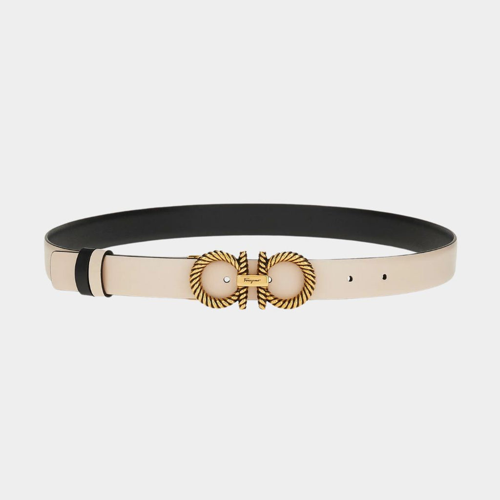 CINTURON FERRAGAMO DAMA BEIGE / NEGRO CUERO (759517-230240)